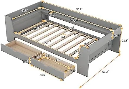 LLBIULife Harper & Bright Designs Twin Daybed with Drawers Shelves and Built-in Charging Station Wood Twin Bed Frame for Bedroom Living Room (Twin Size White)