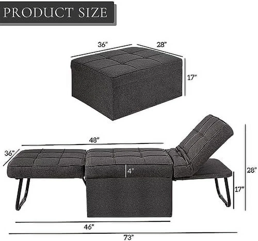 xrboomlife Convertible Sofa Bed 4 in 1 Multi Ottoman Bed Assembly-Free Chair Bed Sleeper with Adjustable Backrest and Pillow Navy Blue