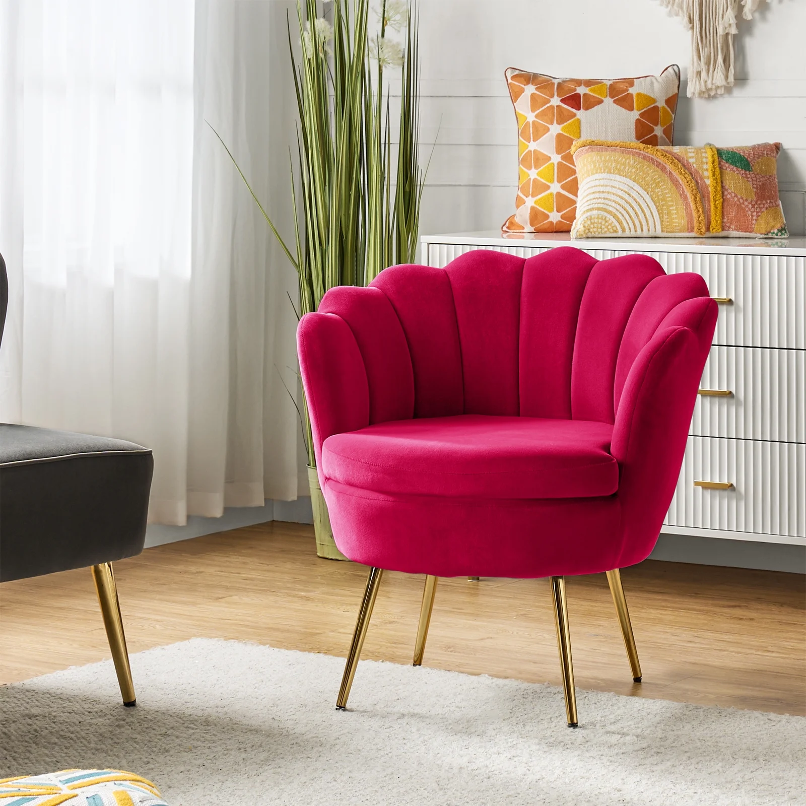 Seashell Upholstery Armchair Velvet Lounge Barrel Chair Gold Legs Home Living Room Bedroom