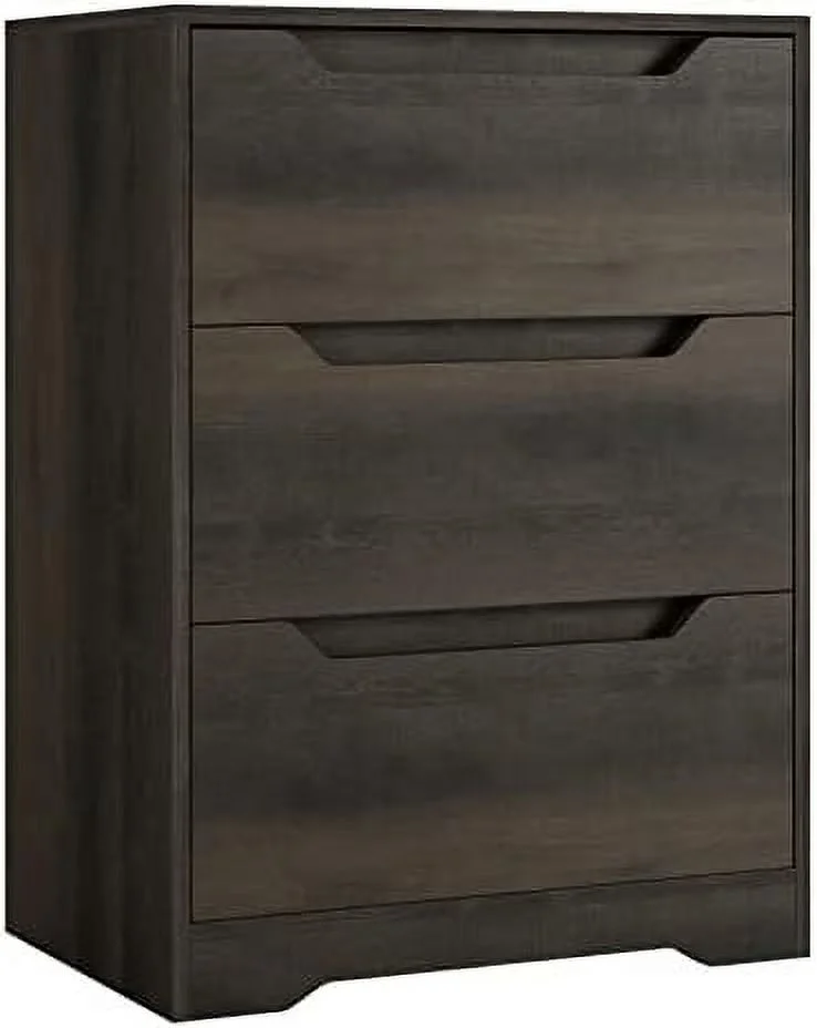 LNboomLife Modern 3 Drawer Dresser  Wood Chest of Drawers with   Tall Nightstand with Cut-Out Handles  Side End Table  Accent  Cabinet for Living Room  Entryway  Rustic Brown