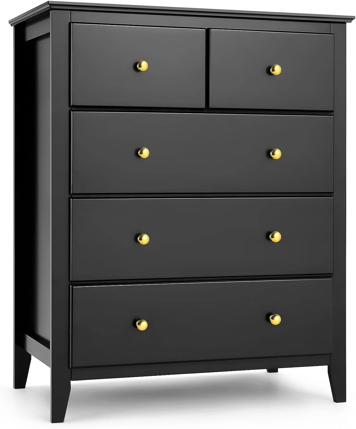 SEJOV Black Double Dresser with 5 Drawer, Modern Chest of Drawers for Bedroom, Nursery, Kids, Wood Storage Organizer Cabinet for Clothing