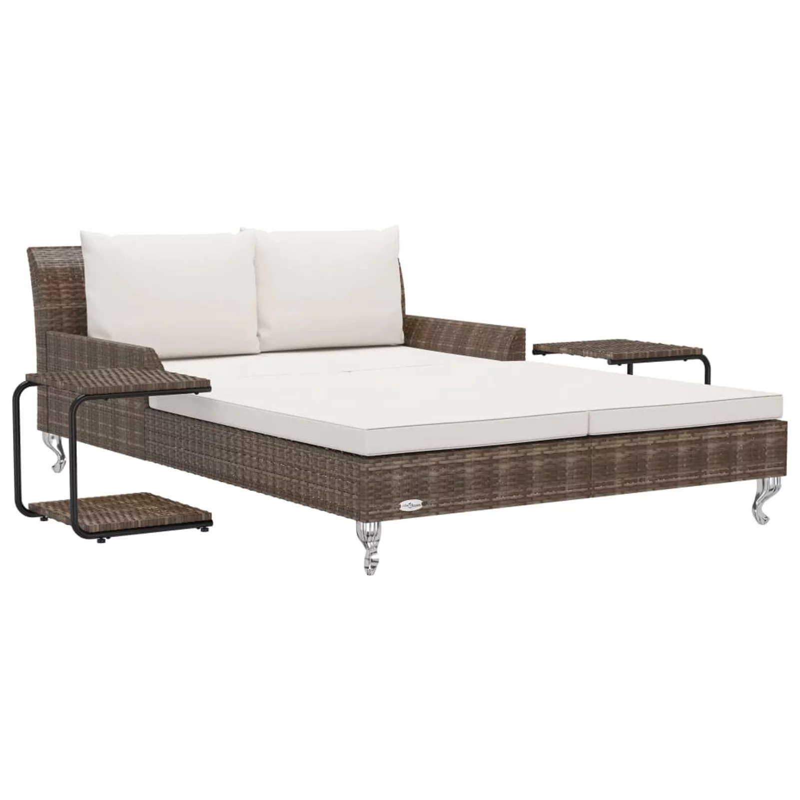 Walmeck 2-Person Patio Sun Bed with Cushions Poly Rattan Brown