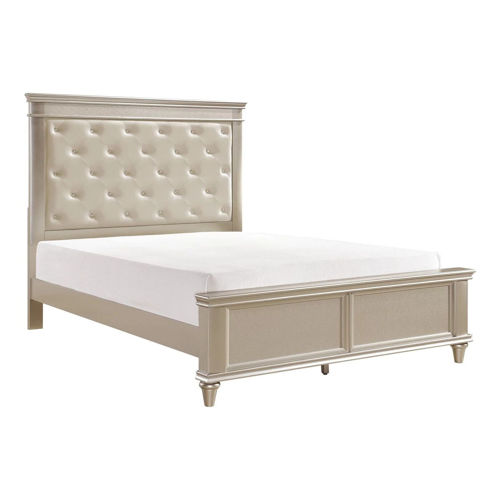 Modern Traditional Eastern King Size Bed Crystal Tufted Headboard Textural Panel Bedroom Furniture