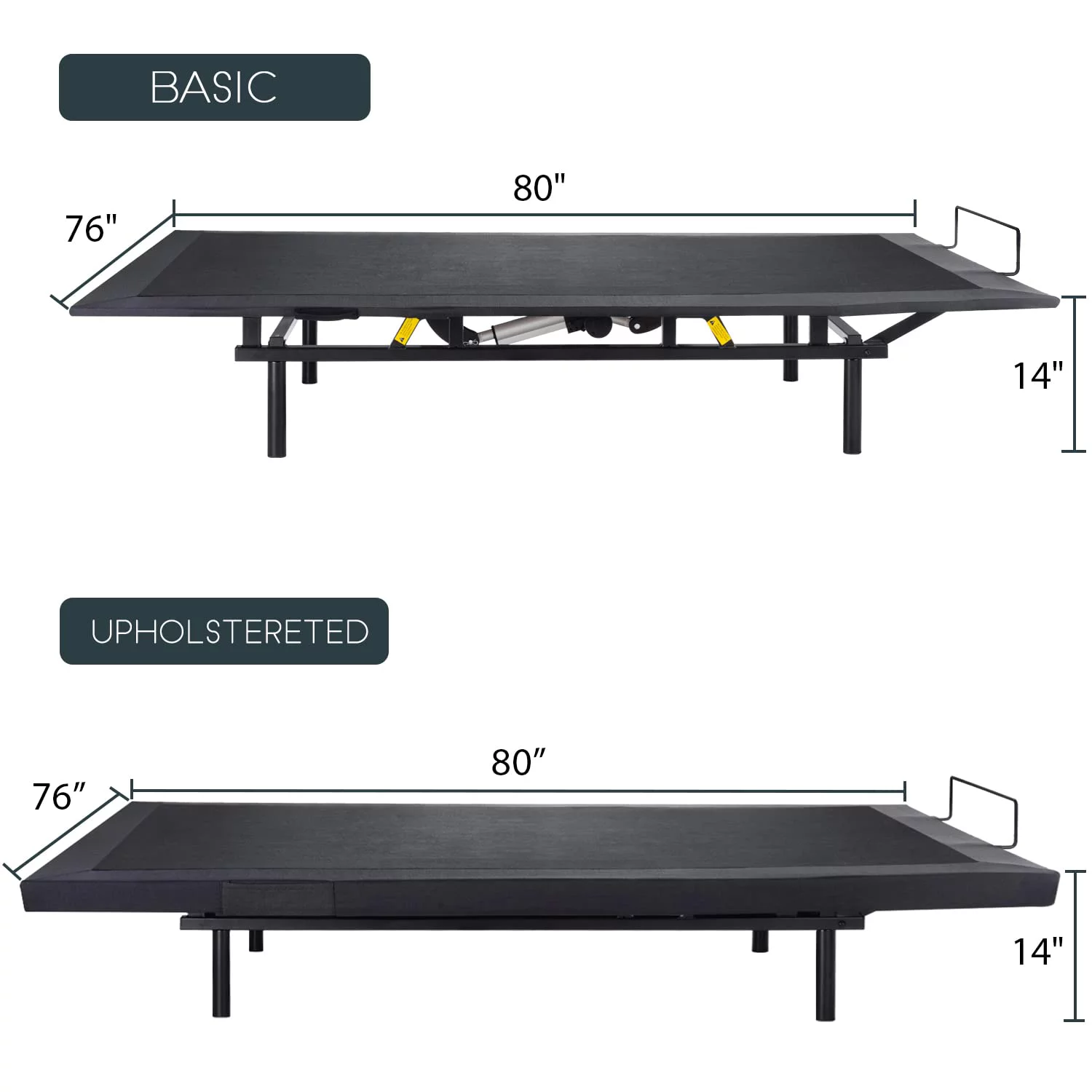 Einfach King Size Motorized Upholstered Adjustable Bed Base 2.0, Wireless Remote