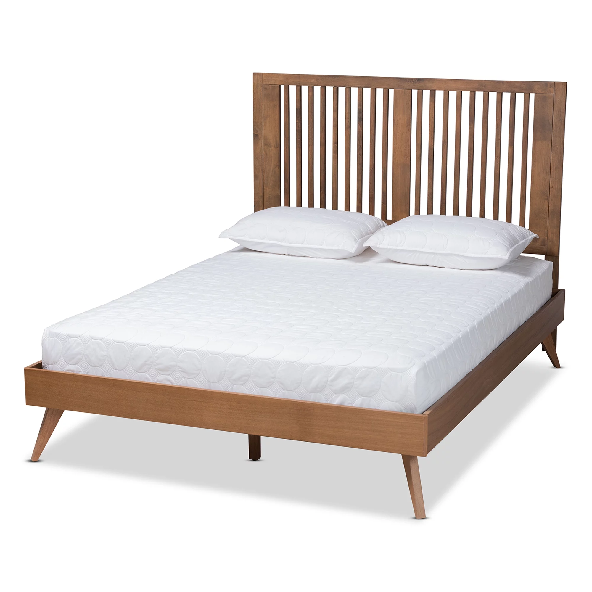 Baxton Studio Takeo Mid-Century Wood Platform Bed, Queen, Ash Walnut