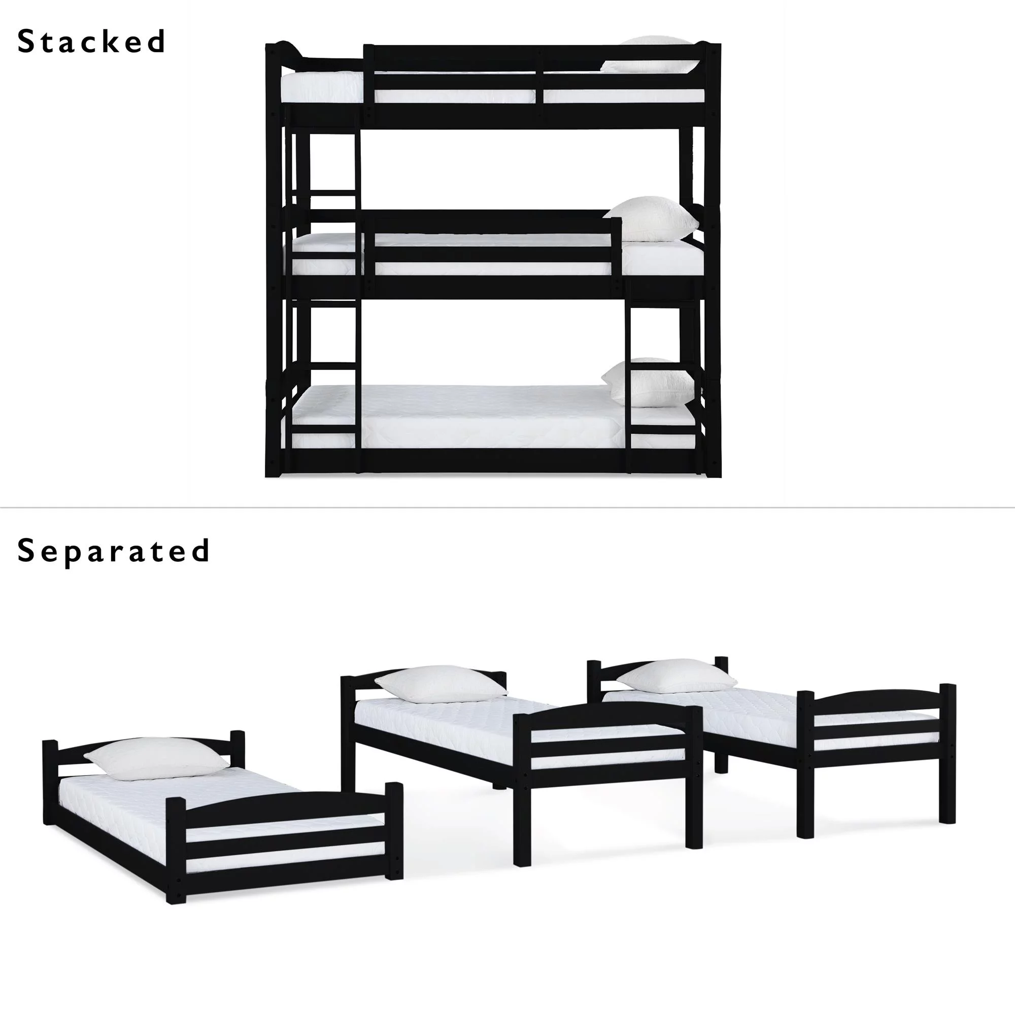 Better Homes & Gardens Tristan Triple Twin Convertible Floor Bunk Bed, Black