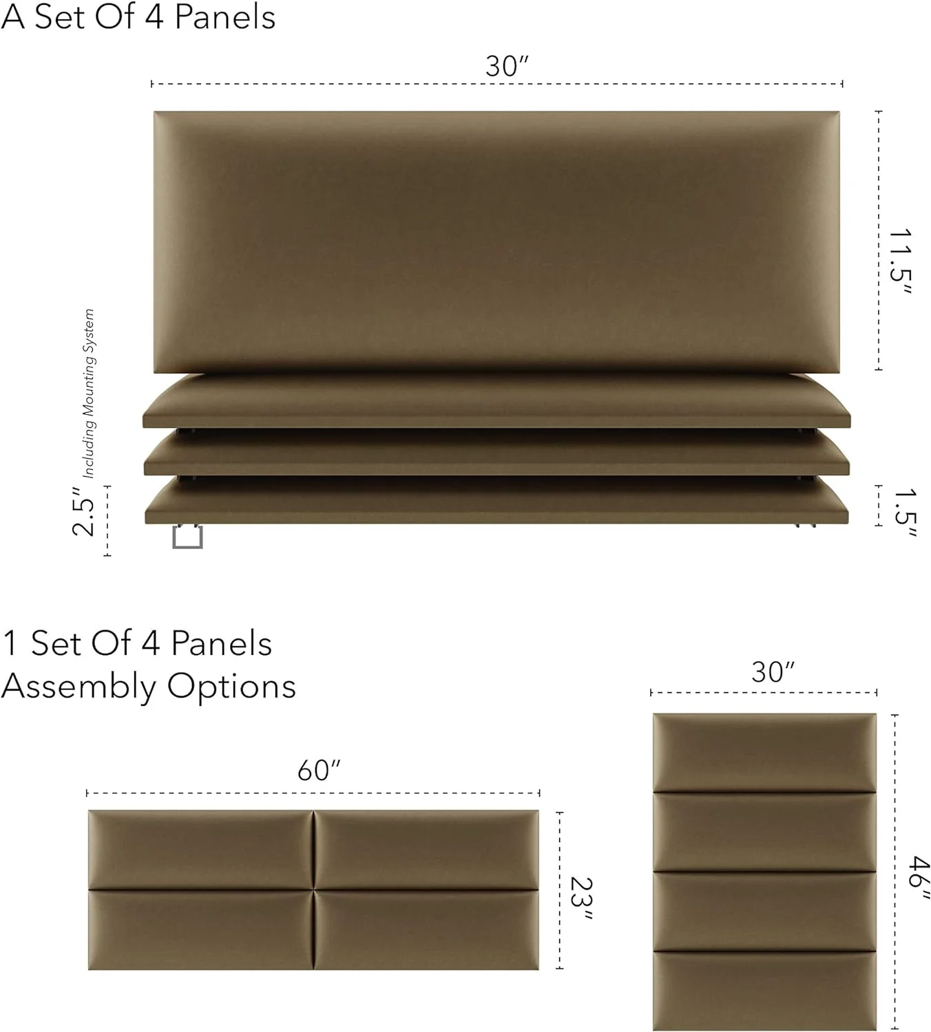 Upholstered Headboards - Accent Wall Panels - Metallic - Queen/Full - Set Of 4 Panels (Each Individual Panel 30