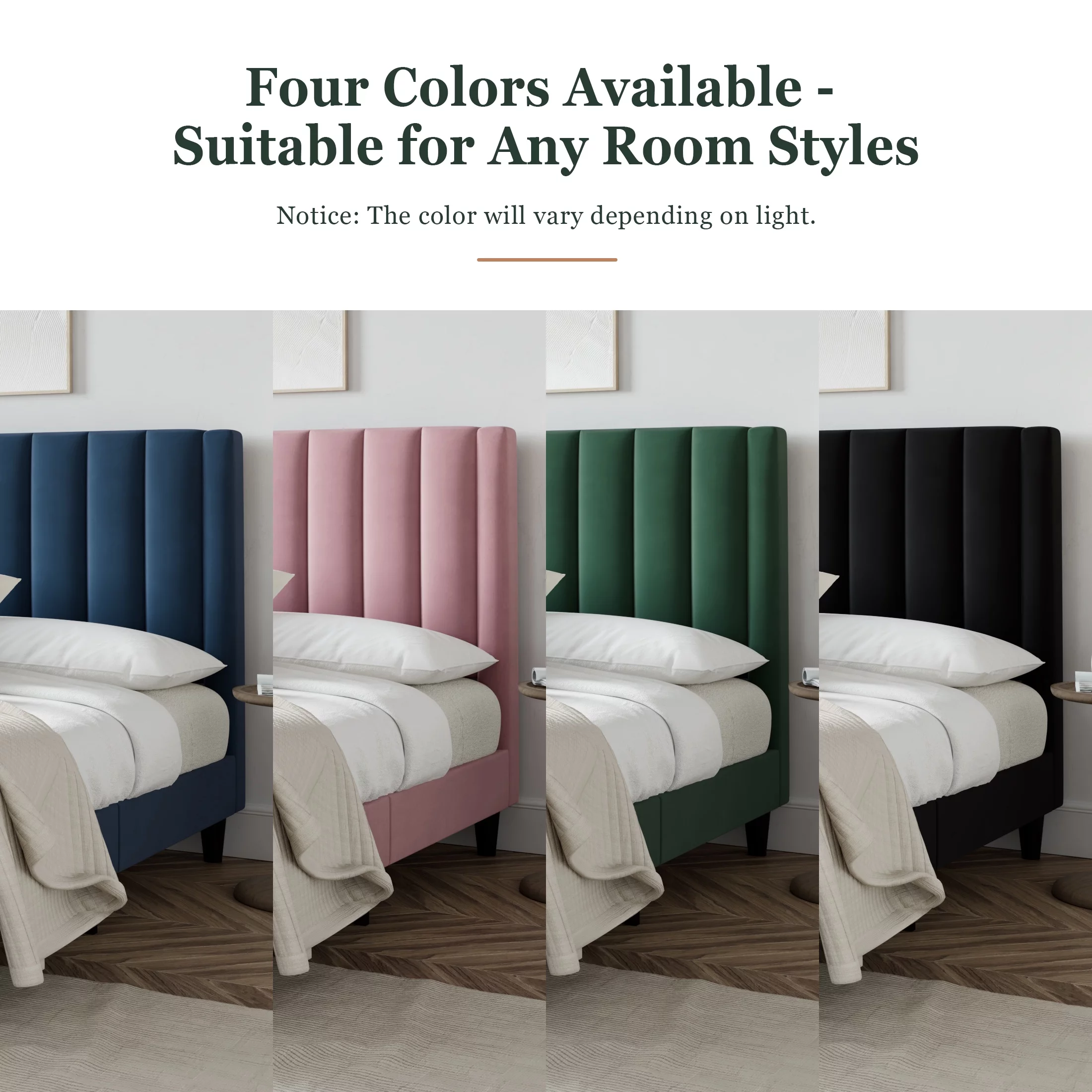 Amolife Queen Size Platform Upholstered Bed Frame with Velvet Channel Headboard, Black