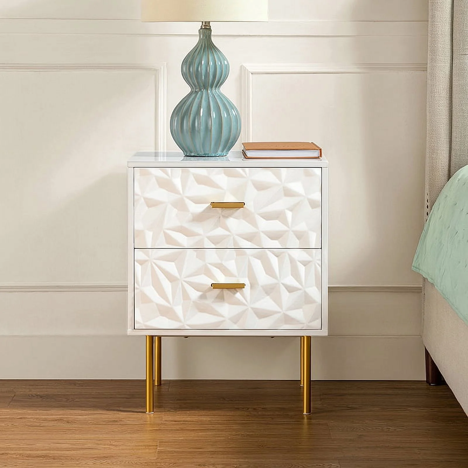Modern 2 Drawers Nightstand Dresser Contemporary Classic Bedside Table for Bedroom Home Furniture ,White