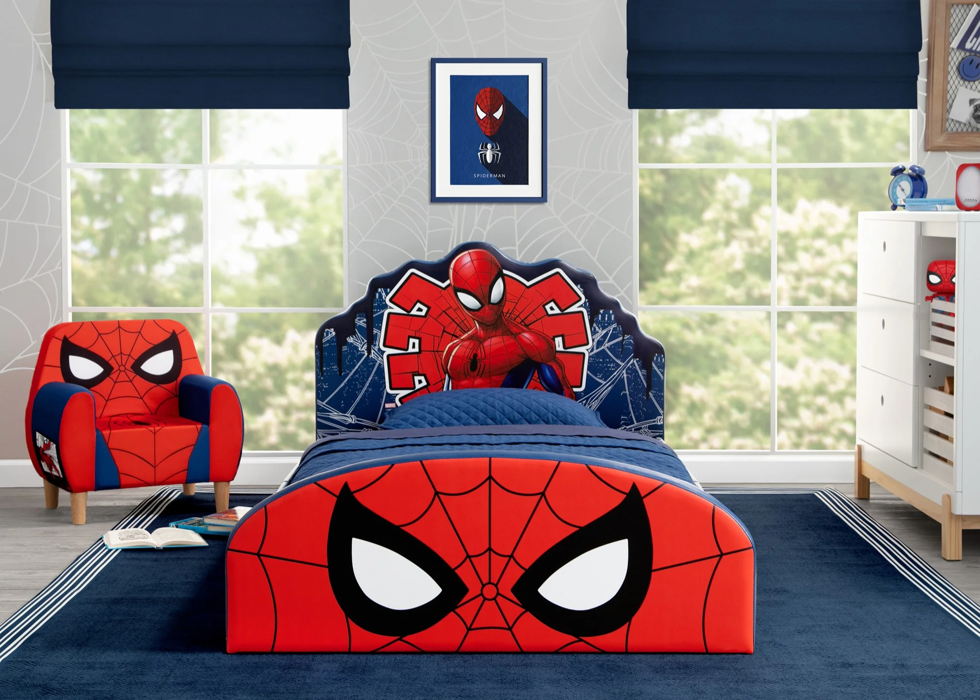 Marvel Spider-Man Upholstered Twin Bed by Delta Children, Red/Blue