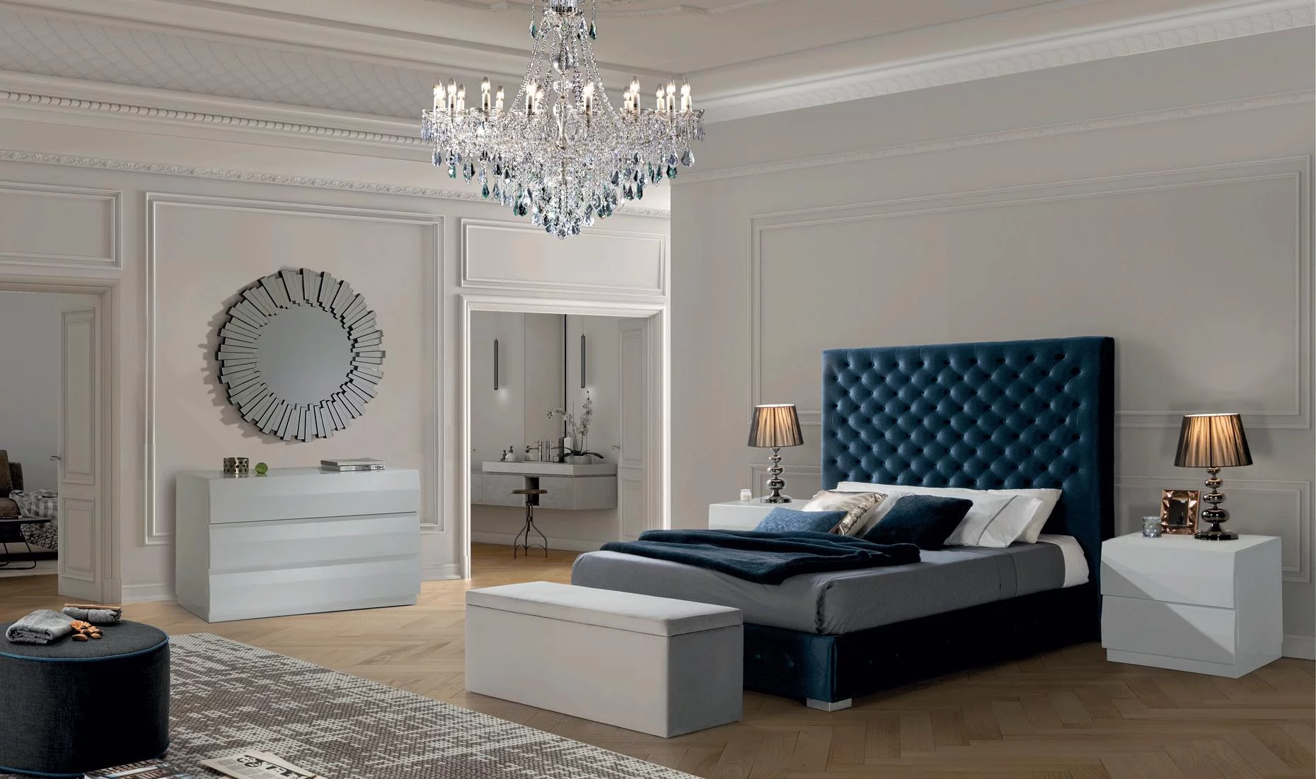 Blue Queen Storage Bedroom Set 5 LEONOR ESF Contemporary Made in Spain Dupen