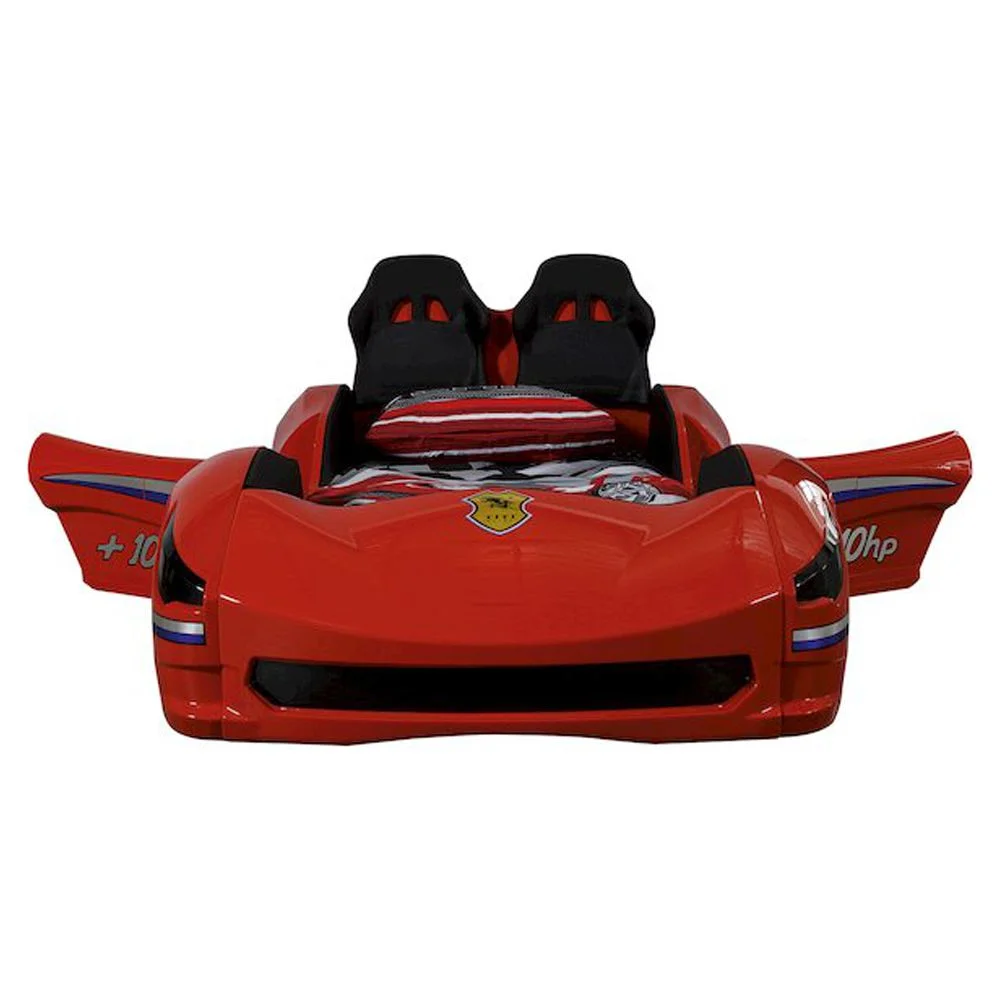 Titi Racer Modern Wood Cabrio Twin Race Car Bed with Remote Control in Red