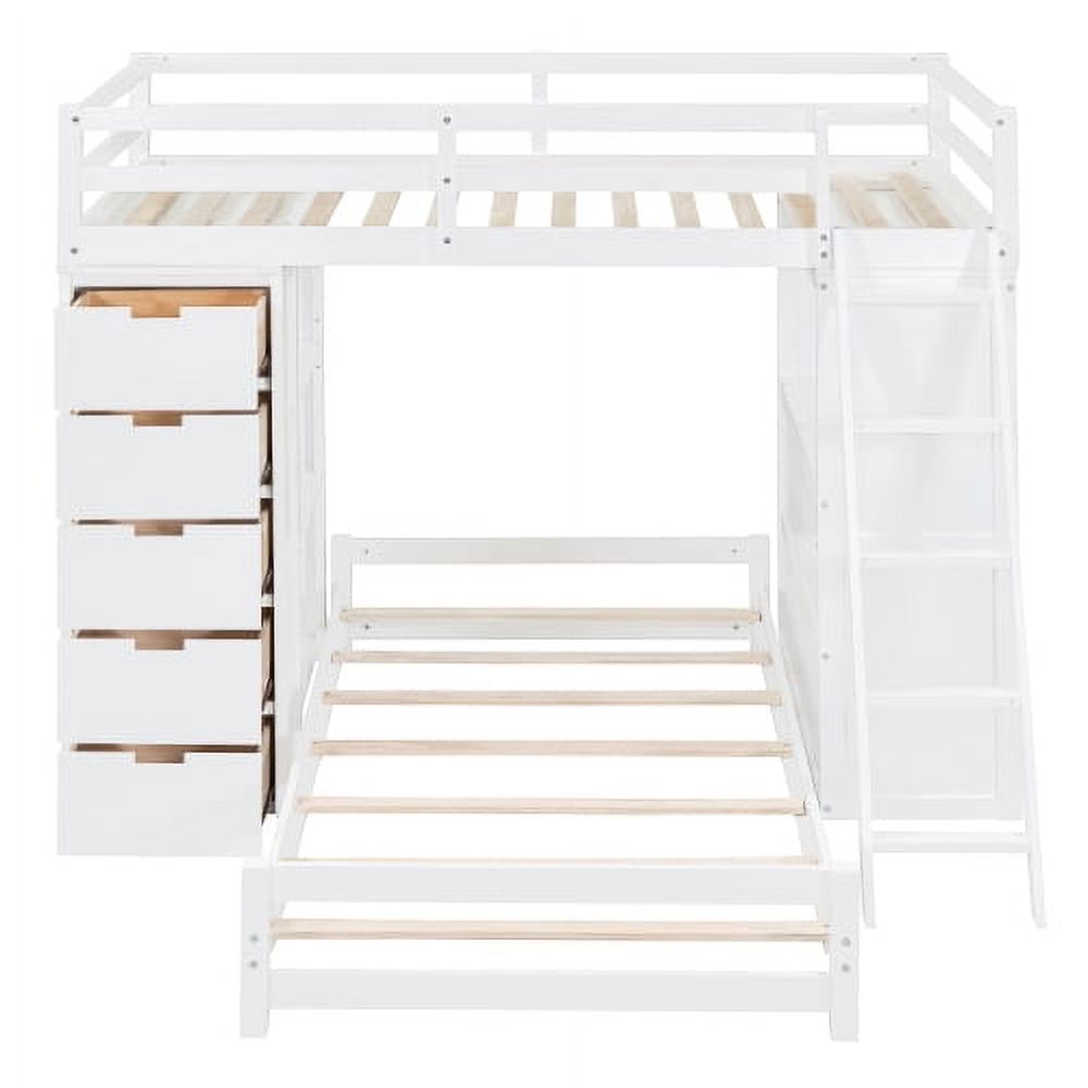 Twin over Twin Bunk Bed with LED Light and USB Ports, White