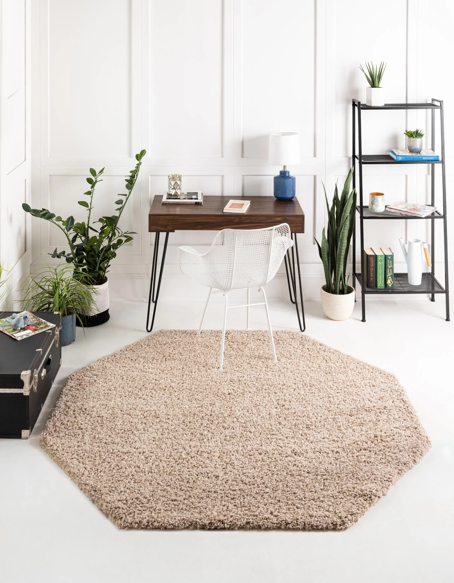 Rugs.com Solid Shag Collection Rug – 6 Ft Octagon Taupe Shag Rug Perfect For Living Rooms, Kitchens, Entryways