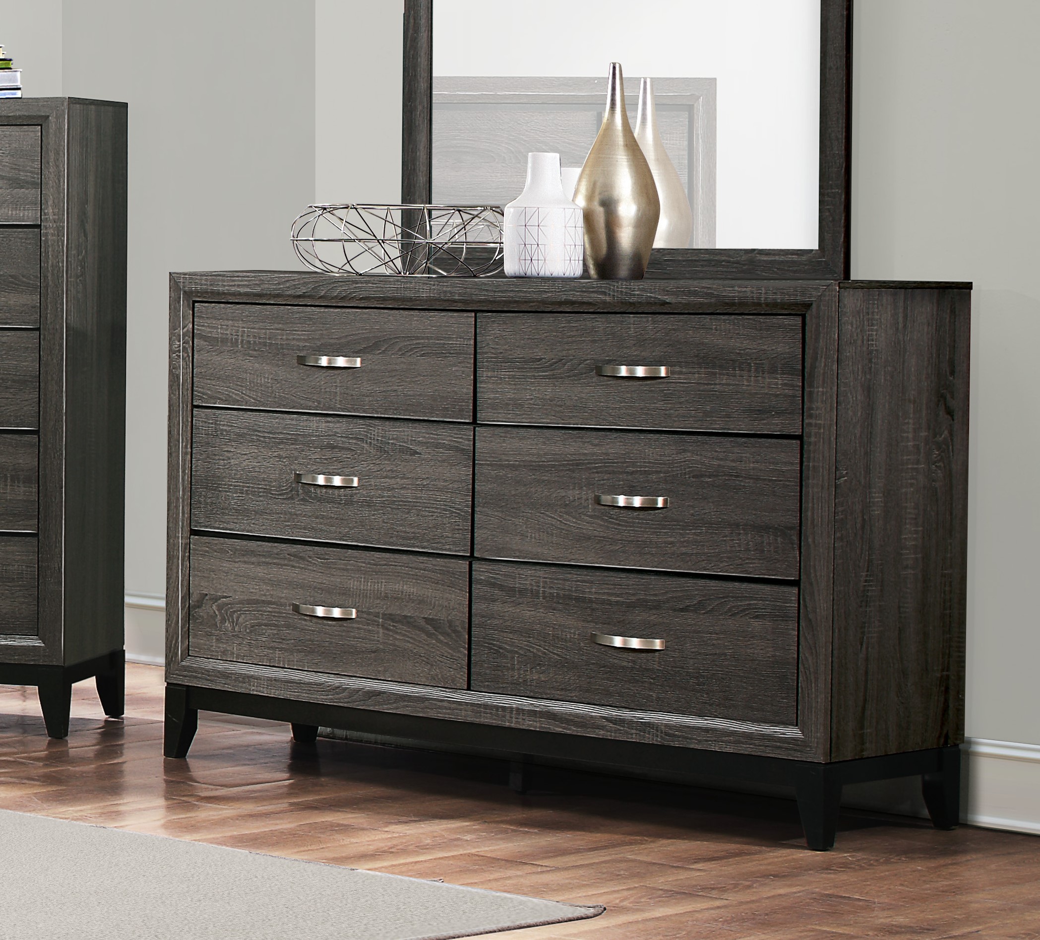 Contemporary 6-Drawer Dresser in Gray Finish with Polished Hardware - Sleek and Stylish Wooden Bedroom Furniture - Perfect for Storage and Organization