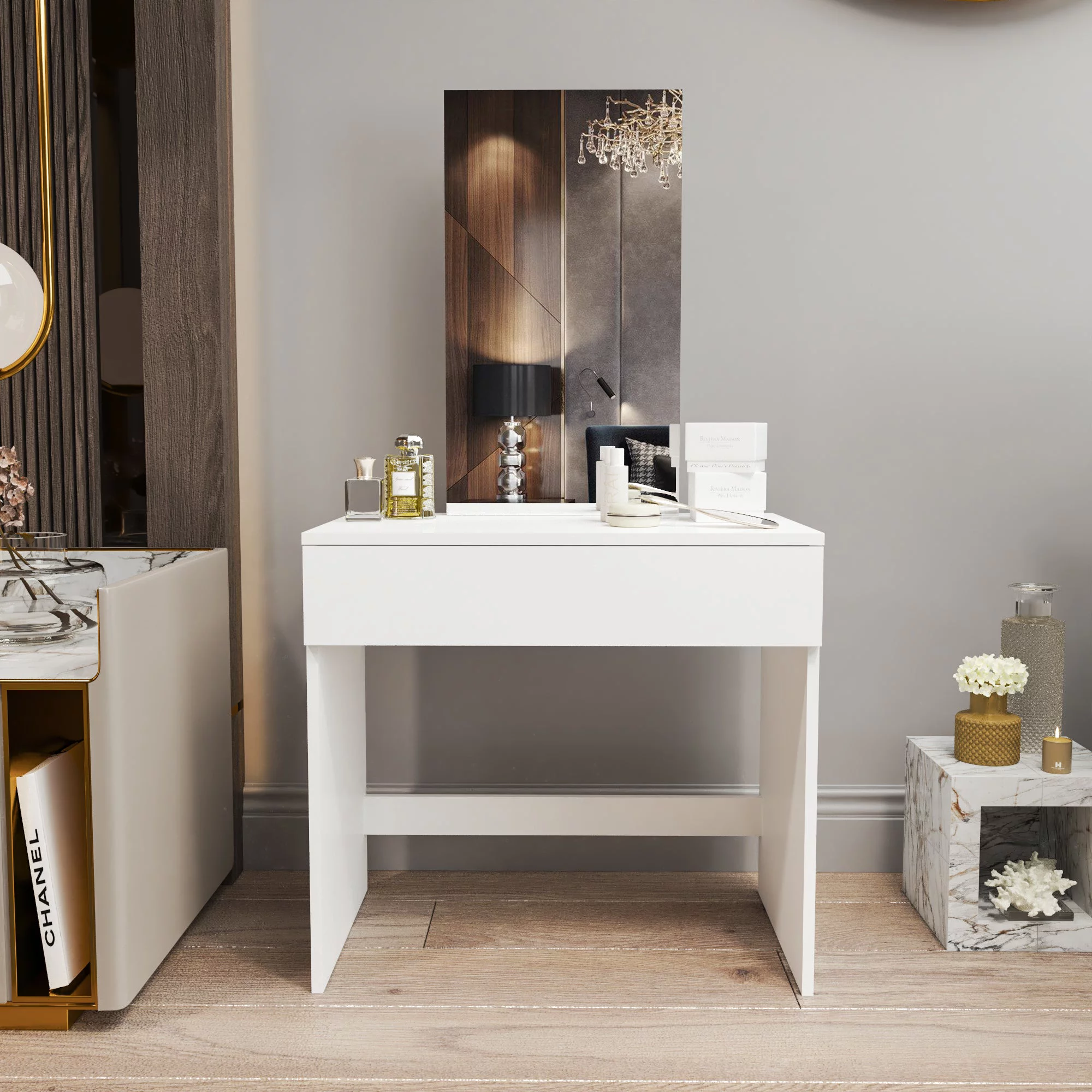 Ember Interiors Leah Modern White Painted Vanity Table, for Bedroom