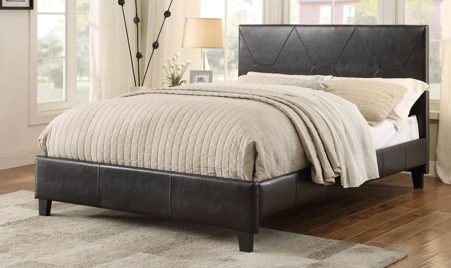 Dani Leatherette Full Platform Bed in Dark Brown