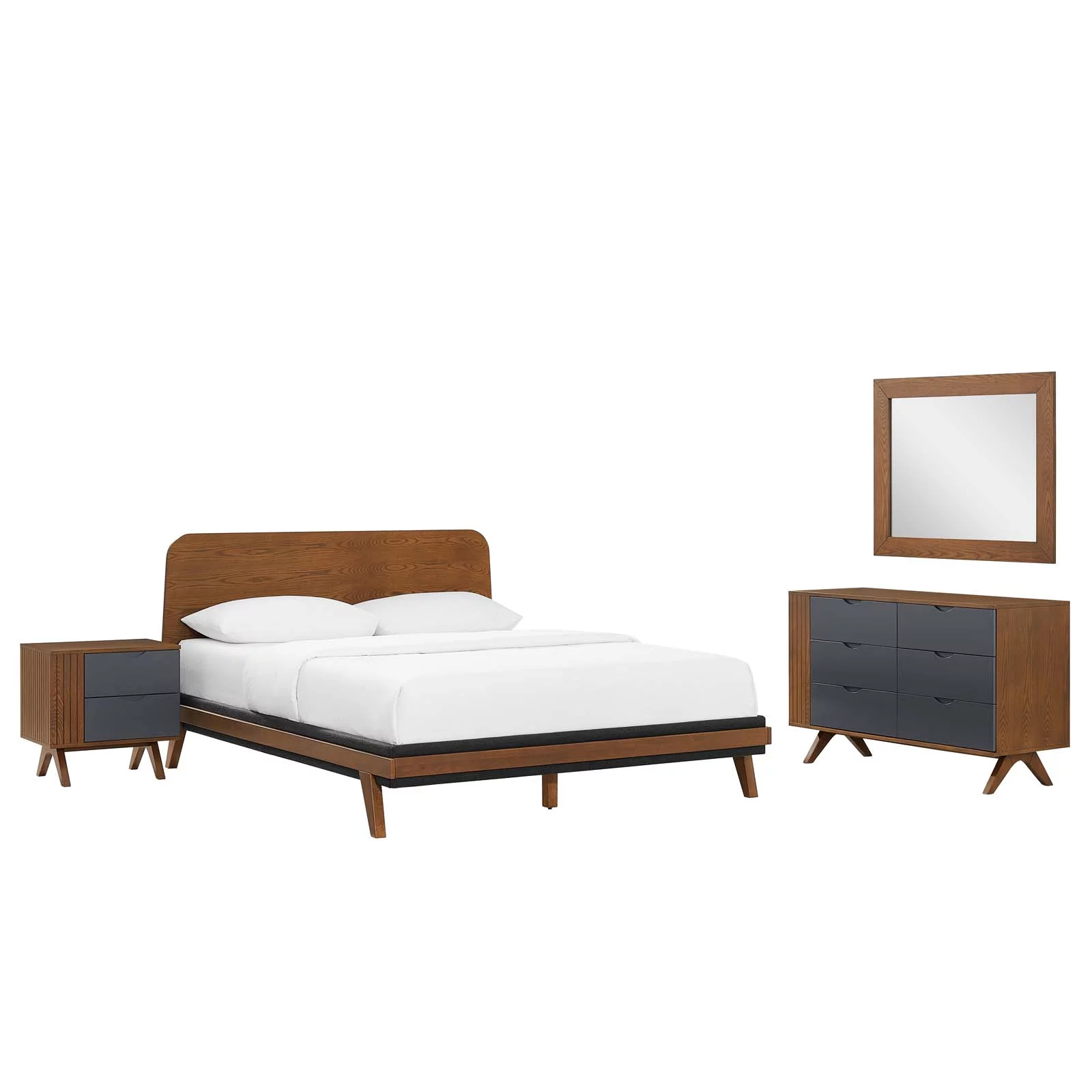 Modway Dylan 4 Piece Bedroom Set in Walnut