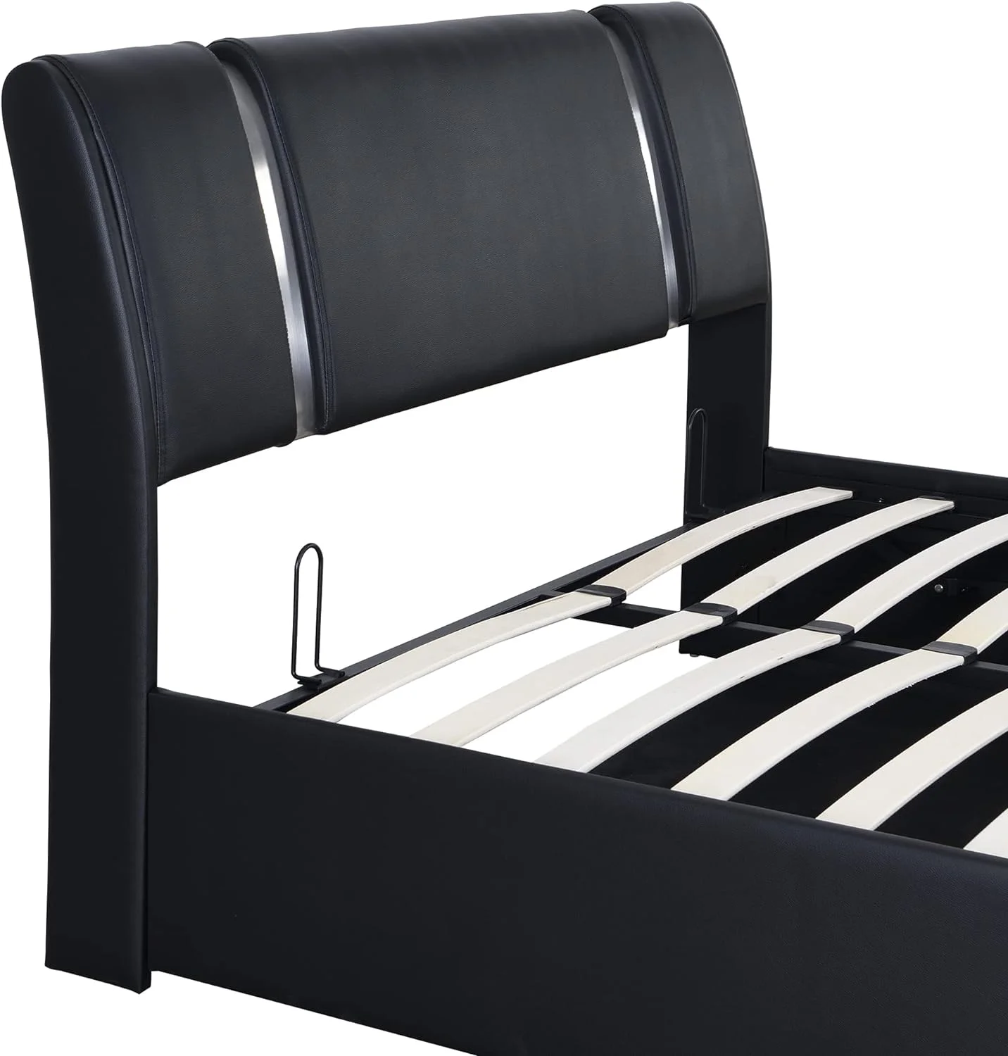 Faux Leather Upholstered Platform Bed with Hydraulic Storage System, Queen Size Solid Wood and Metal Bed Frame with Headboard, Box Spring No Required
