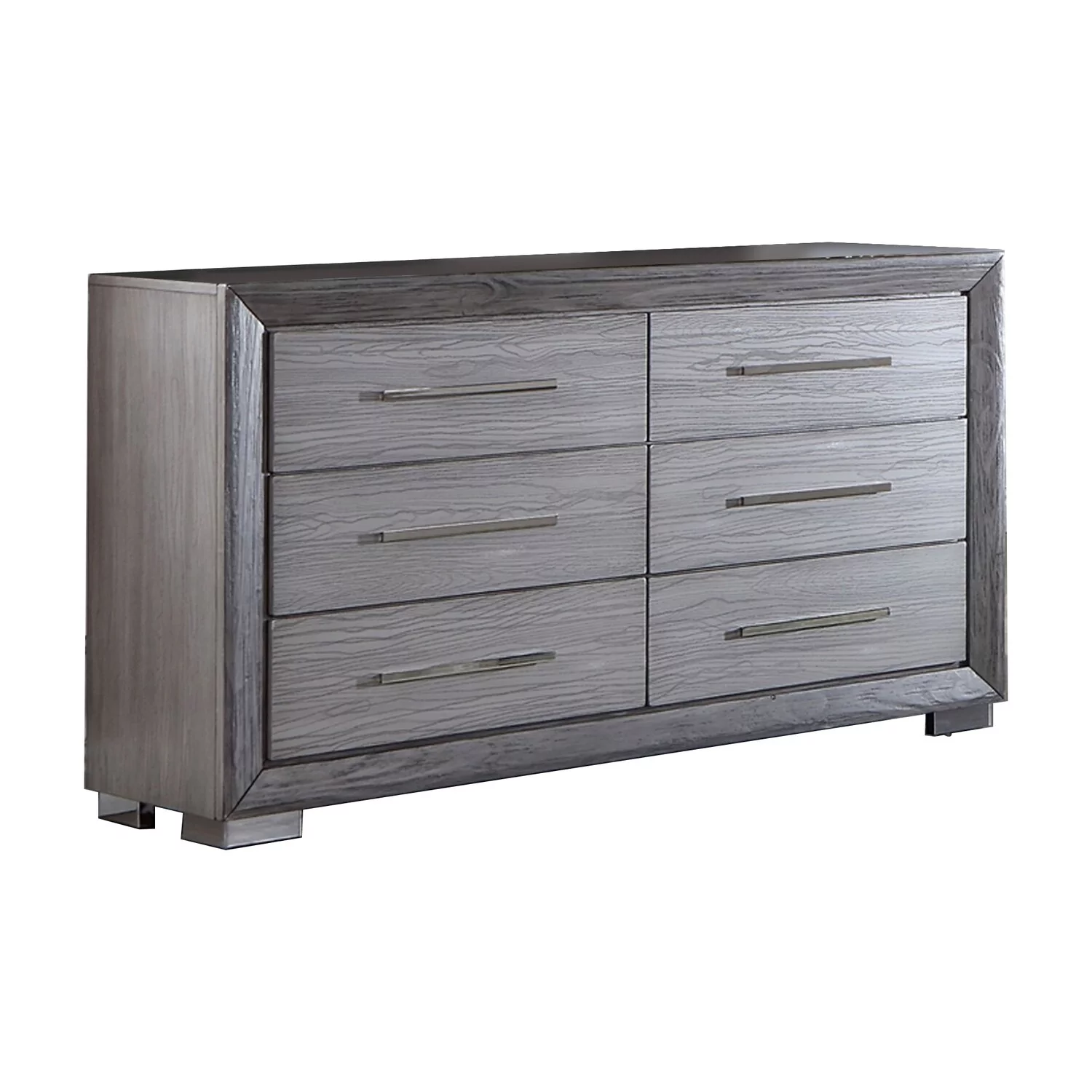 Benjara  58 in. Reno Dresser with 6 Drawers, Gray