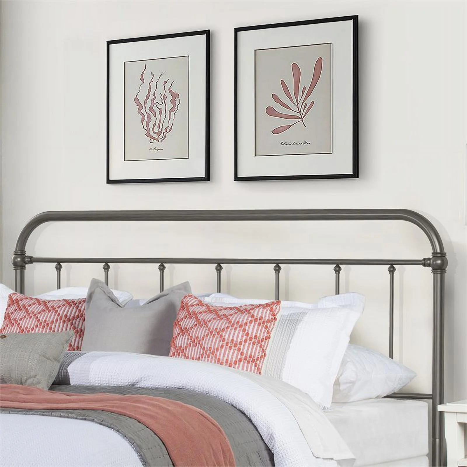Bowery Hill Farmhouse Steel Metal Headboard in Aged Pewter Gray