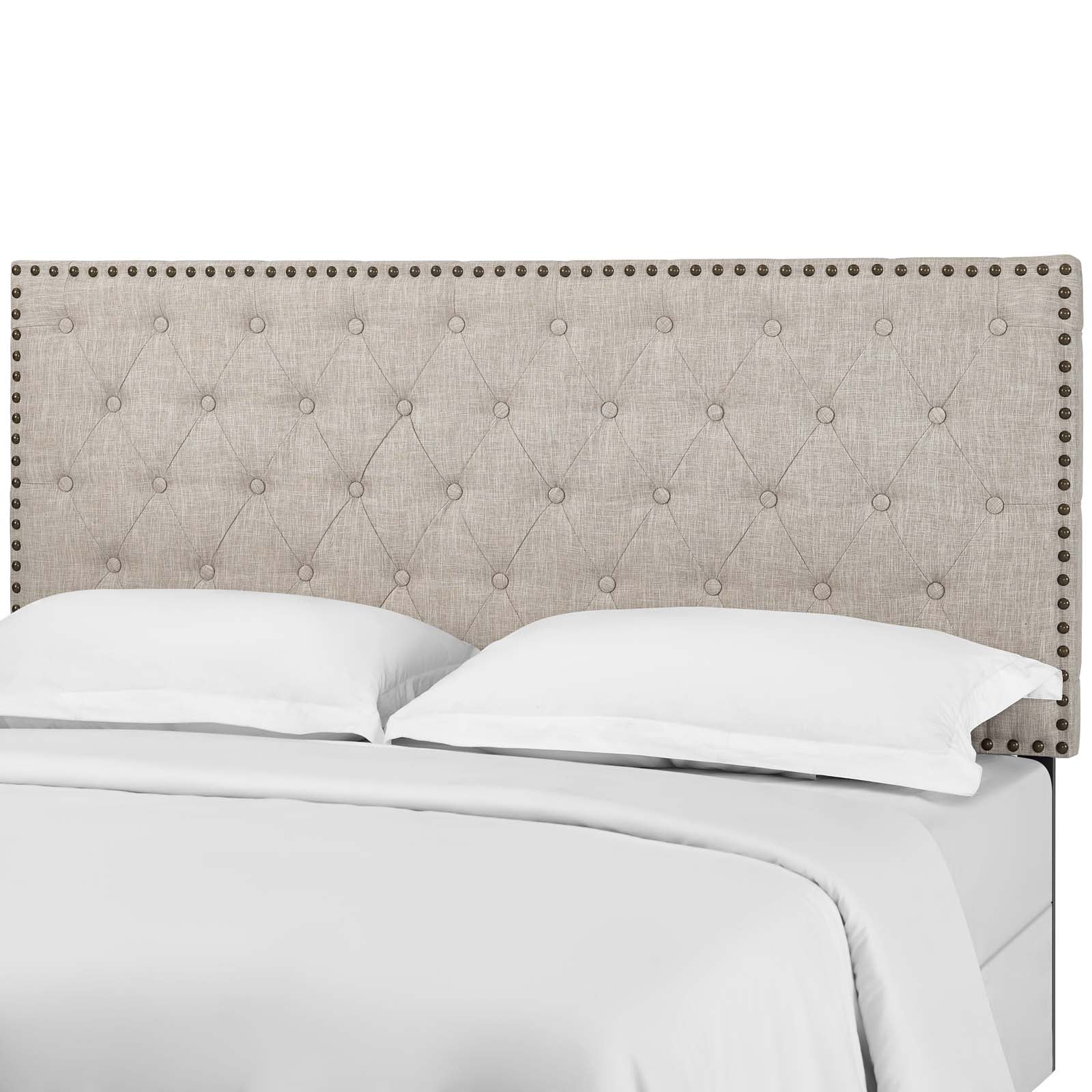 Contemporary Modern Urban Designer Bedroom Twin Size Tufted Headboard, Fabric, Beige