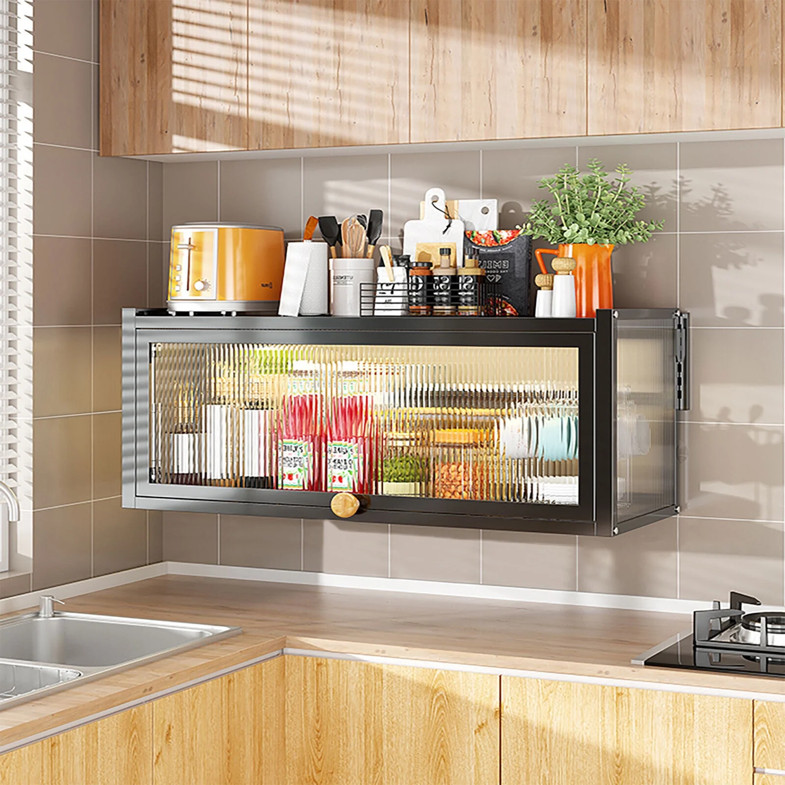 Miumaeov Wall Mounted Cabinet Balcony Wall Cabinet Living Room Bedroom Storage Cabinet with Flip-Up Door Locker Hanging Cabinets Black