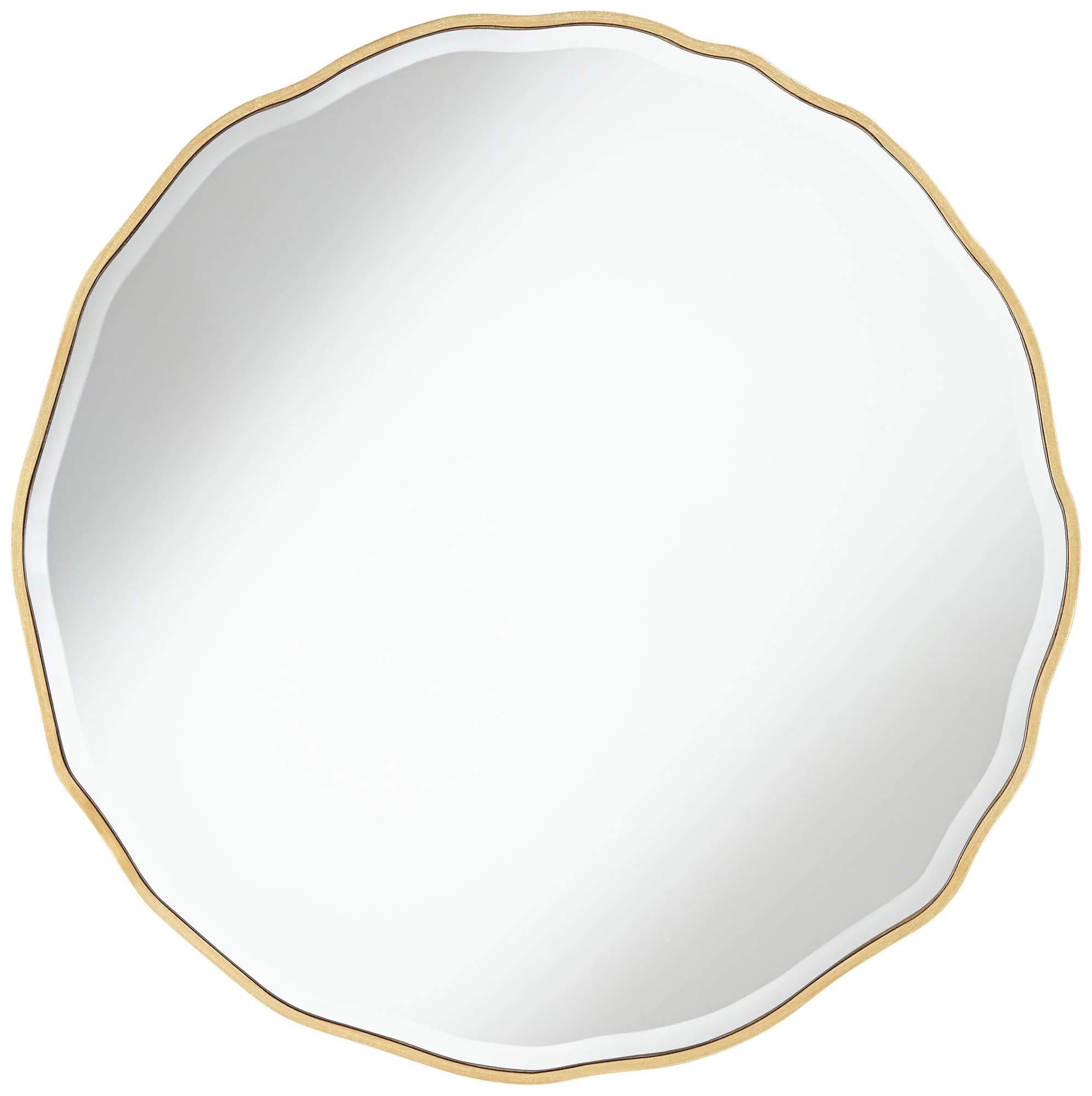 Noble Park Lissa Round Vanity Decorative Wall Mirror Modern Beveled Edge Gold Waved Wood Frame31 1/2