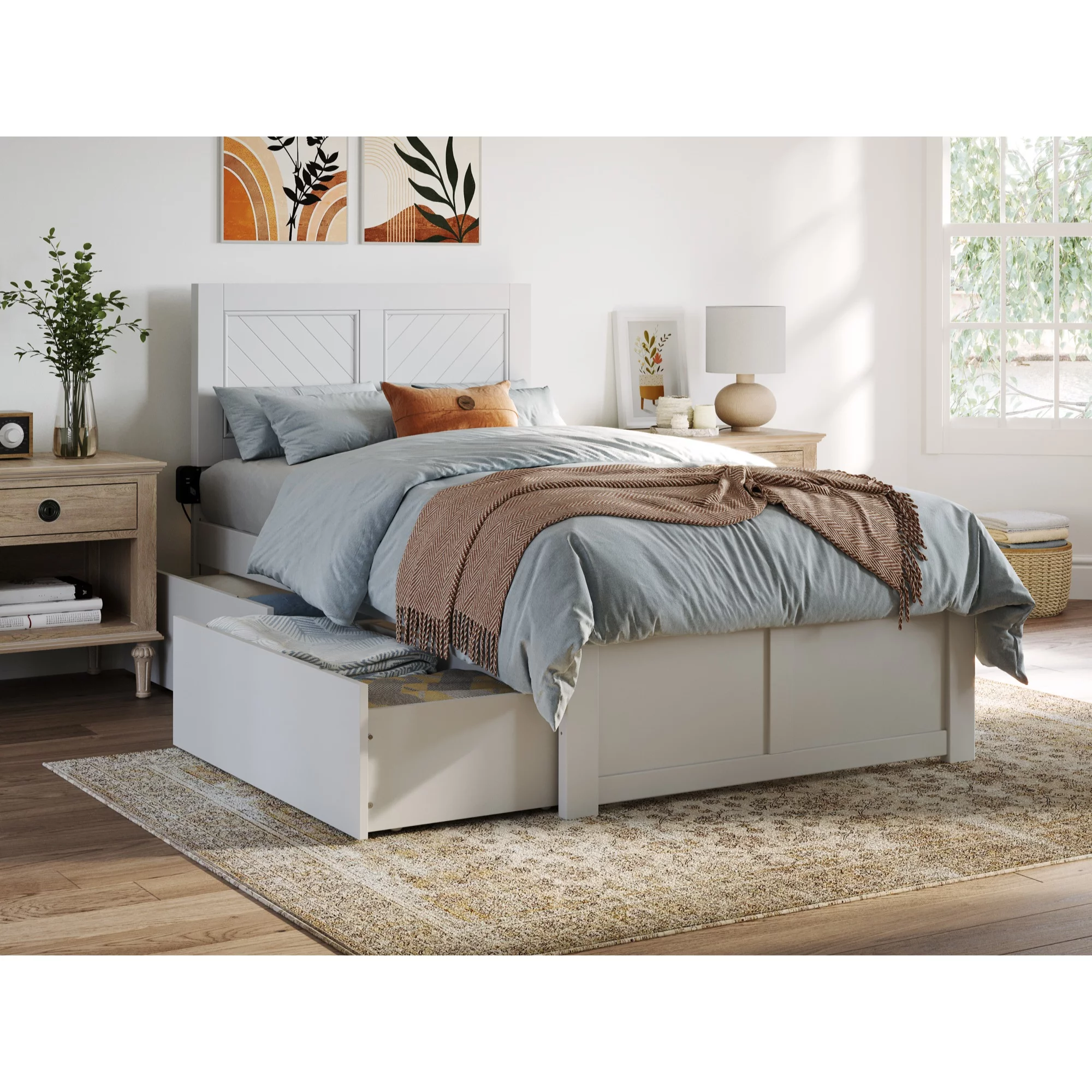 AFI Canyon Wood Twin Size Platform Bed with 2 Drawers in White