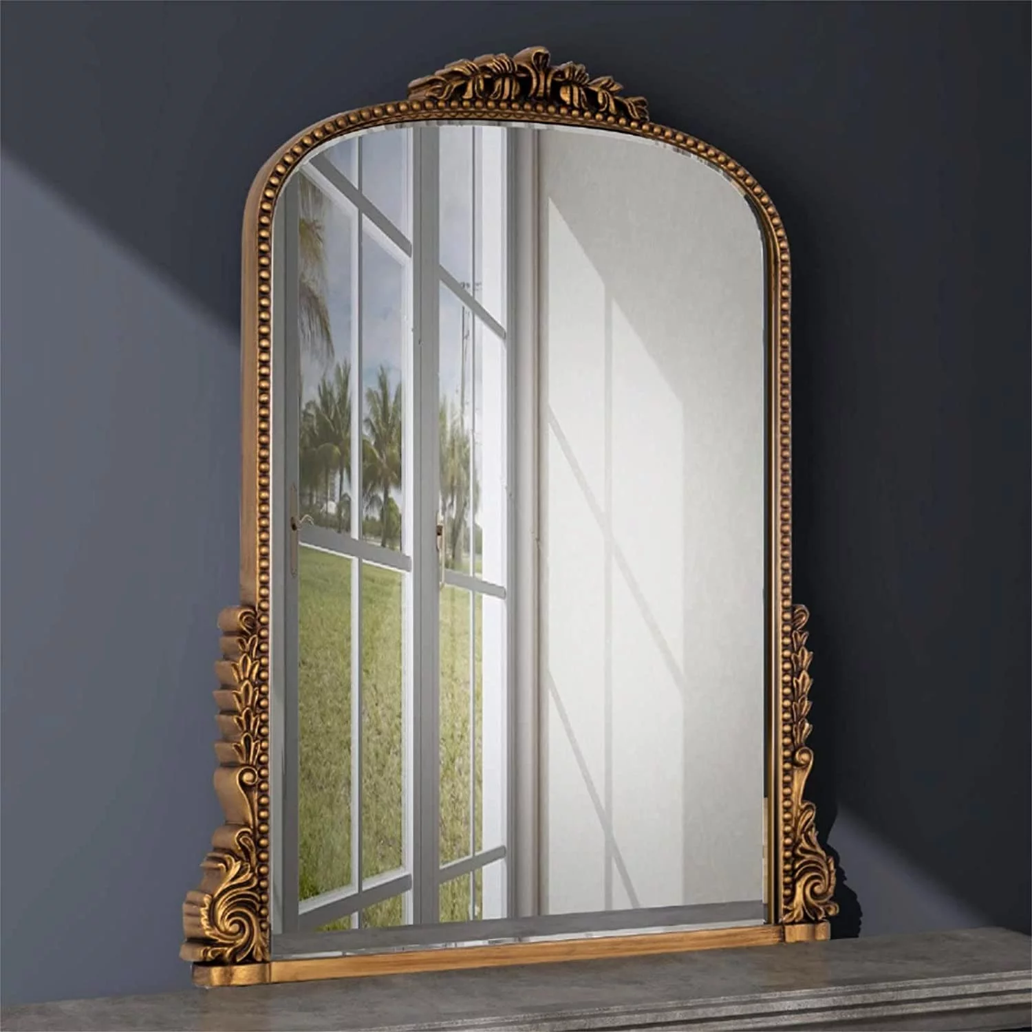Traditional Baroque Arch Wall Mirror Antique Gold Mirror Wall Decor for Living Room Home 31.5