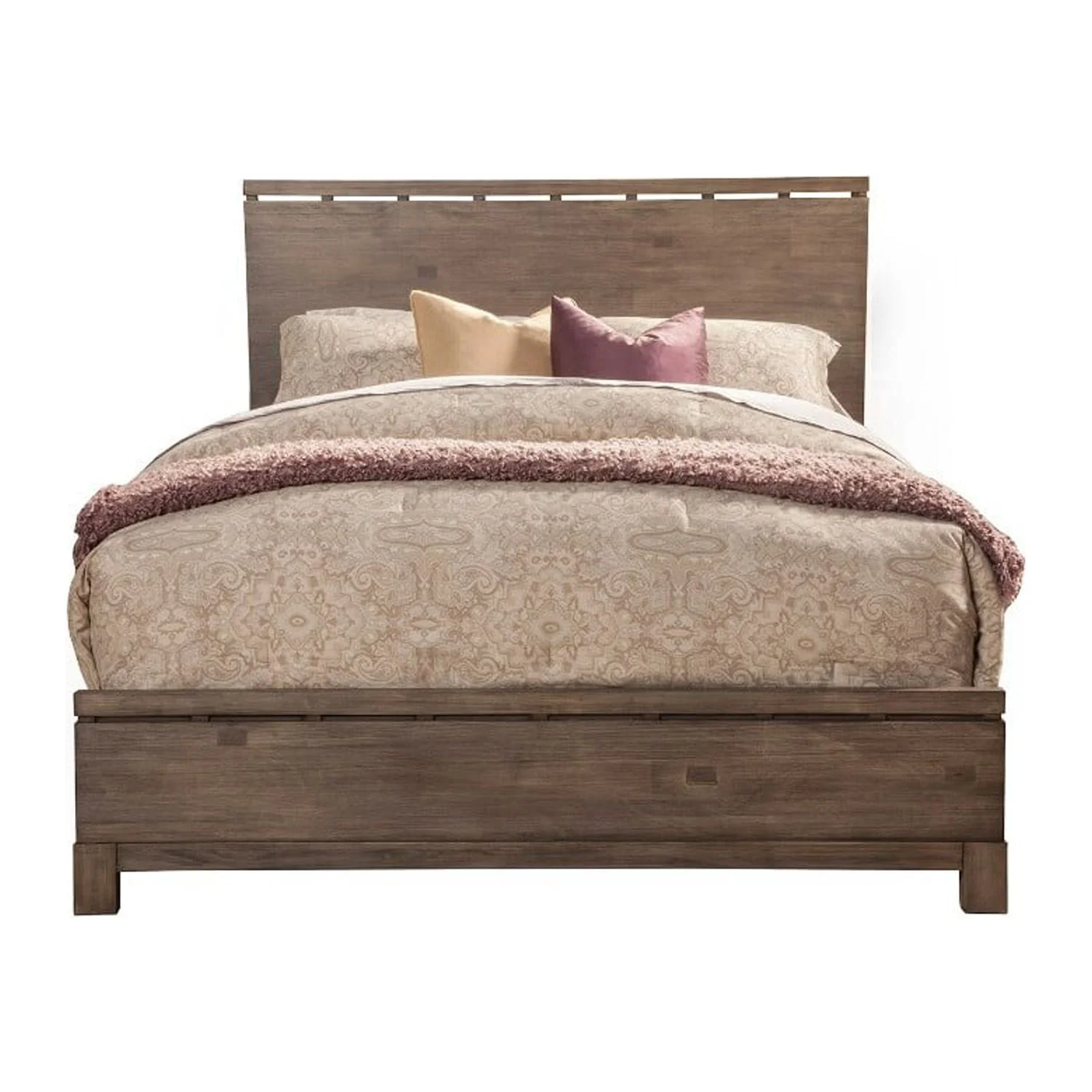 BenJara Transitional Style Queen Size Panel Bed In Wood,  Brown