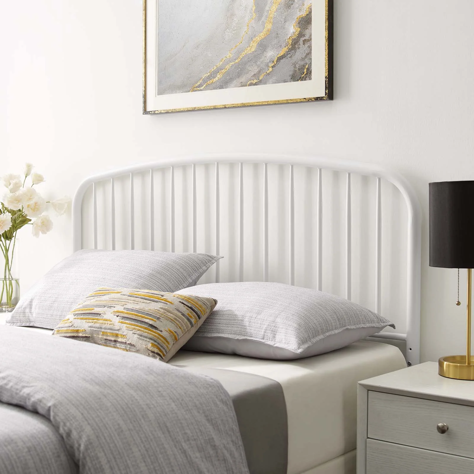 Headboard, Queen Size, Metal, White, Modern Contemporary Urban Design, Bedroom Master Guest Suite
