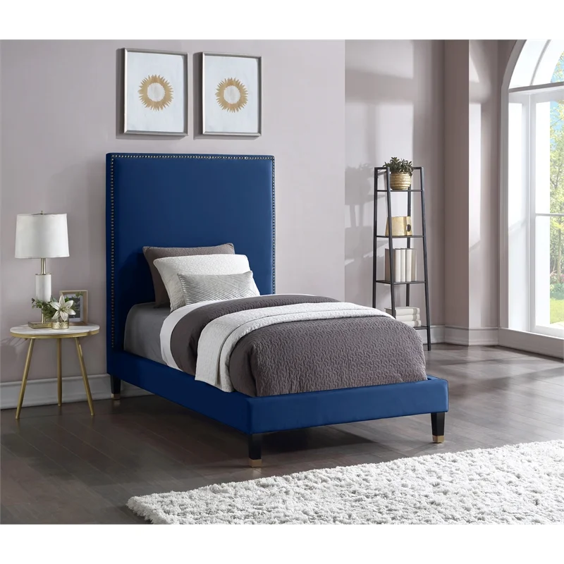 Meridian Furniture Harlie Navy Velvet Twin Bed
