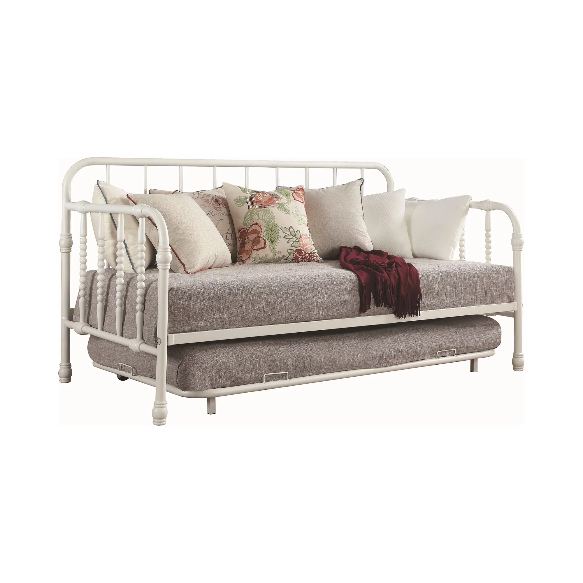 Transitional Metal Spinde Design Daybed with Trundle, White
