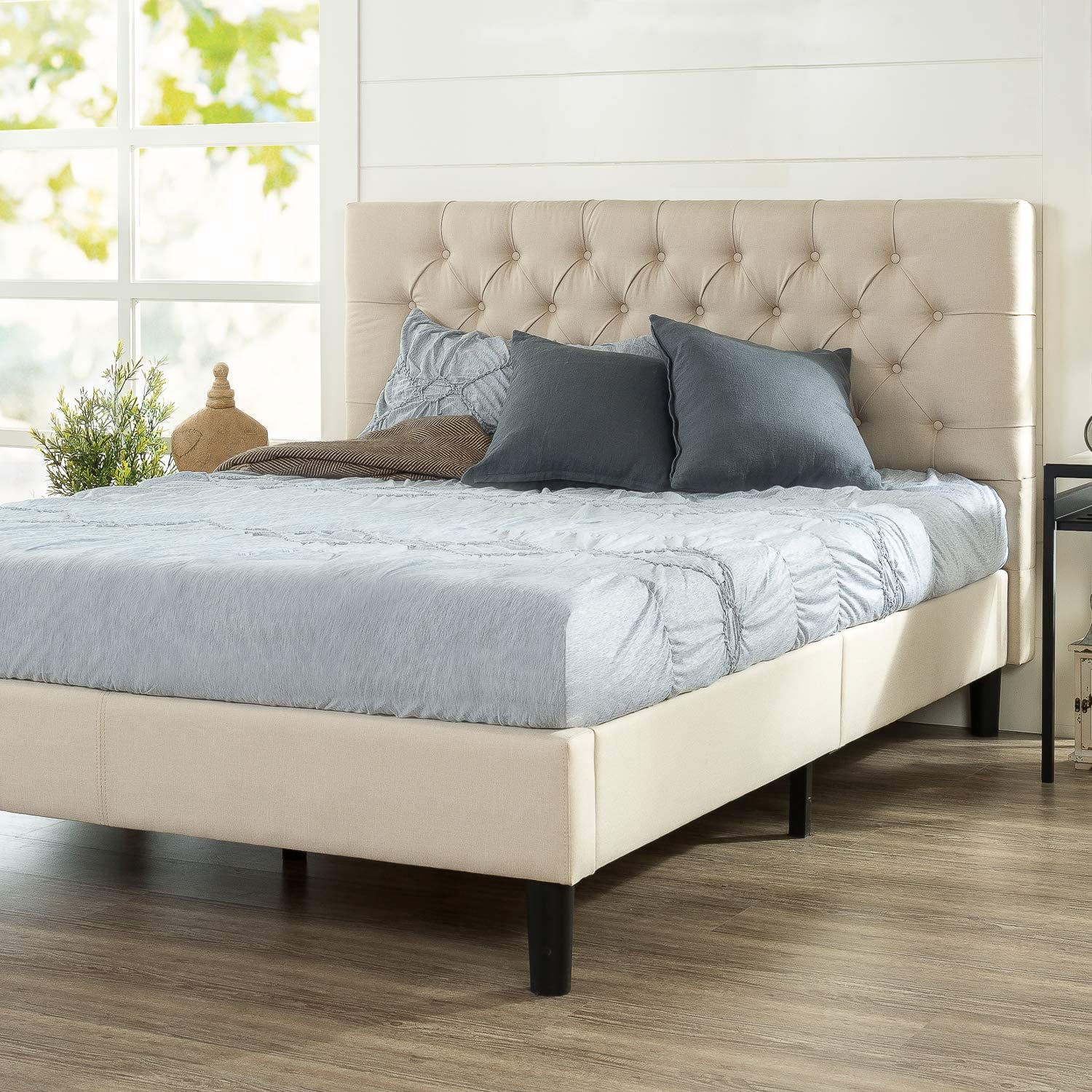 ZINUS Misty Upholstered Platform Bed Frame / Mattress Foundation / Wood Slat Support / No Box Spring Needed / Easy Assembly, Taupe, Queen Taupe Queen Bed Frame