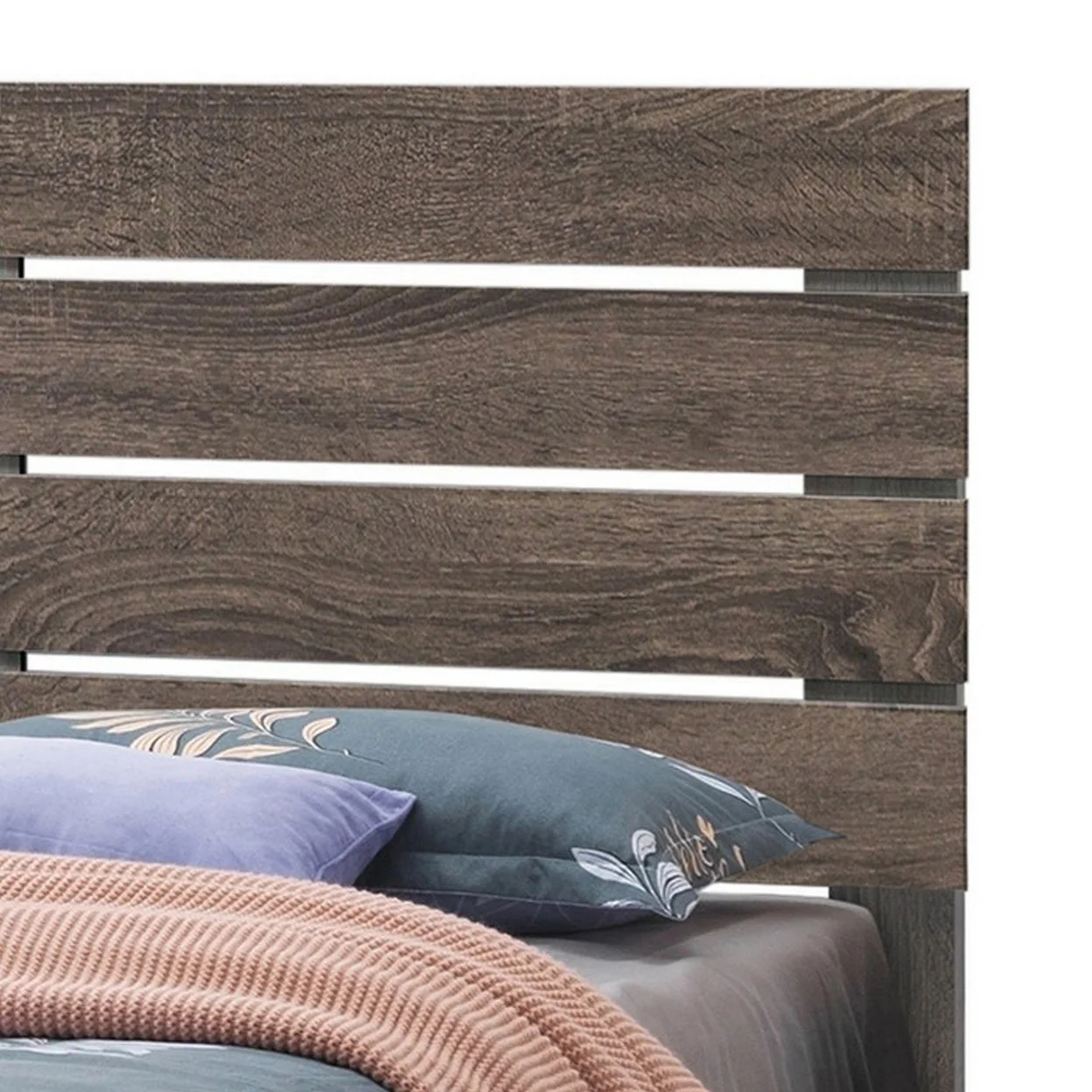 Ach Wood King Storage Bed with 2 Drawers Plank Style Headboard Brown- Saltoro Sherpi