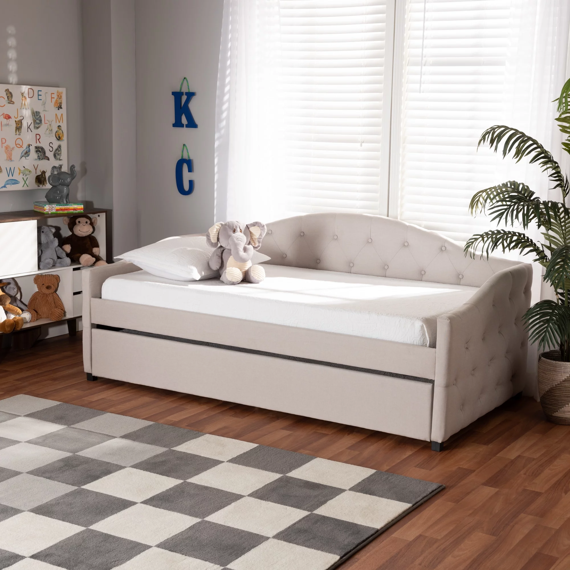 Baxton Studio Becker Modern and Contemporary Transitional Daybed with Trundle Grey Full