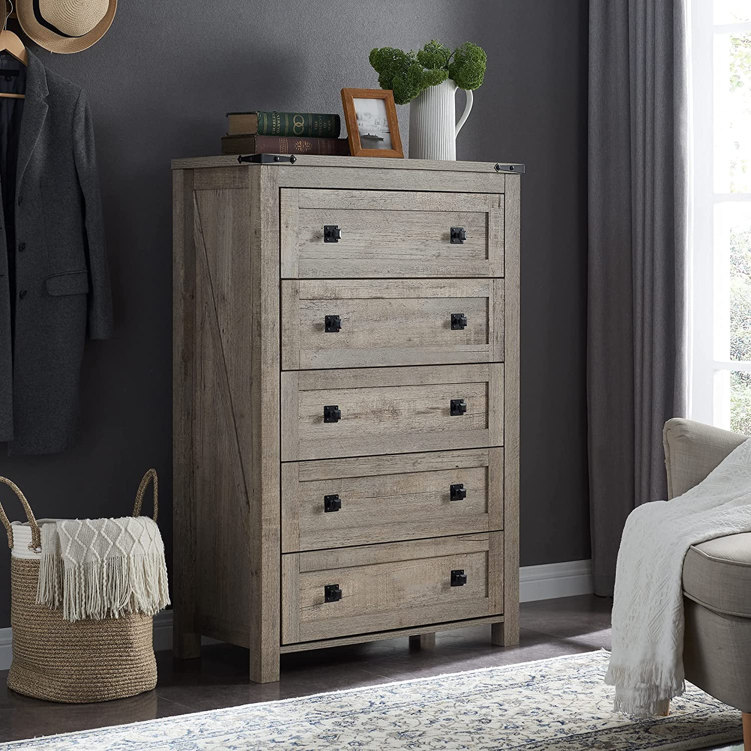 Farmhouse 8 Drawers Dresser Chests for Bedroom Wood Rustic Wide Chset of Drawers Storage Dressers Organizer for Bedroom Living Room Hallway Dark Rustic Oak