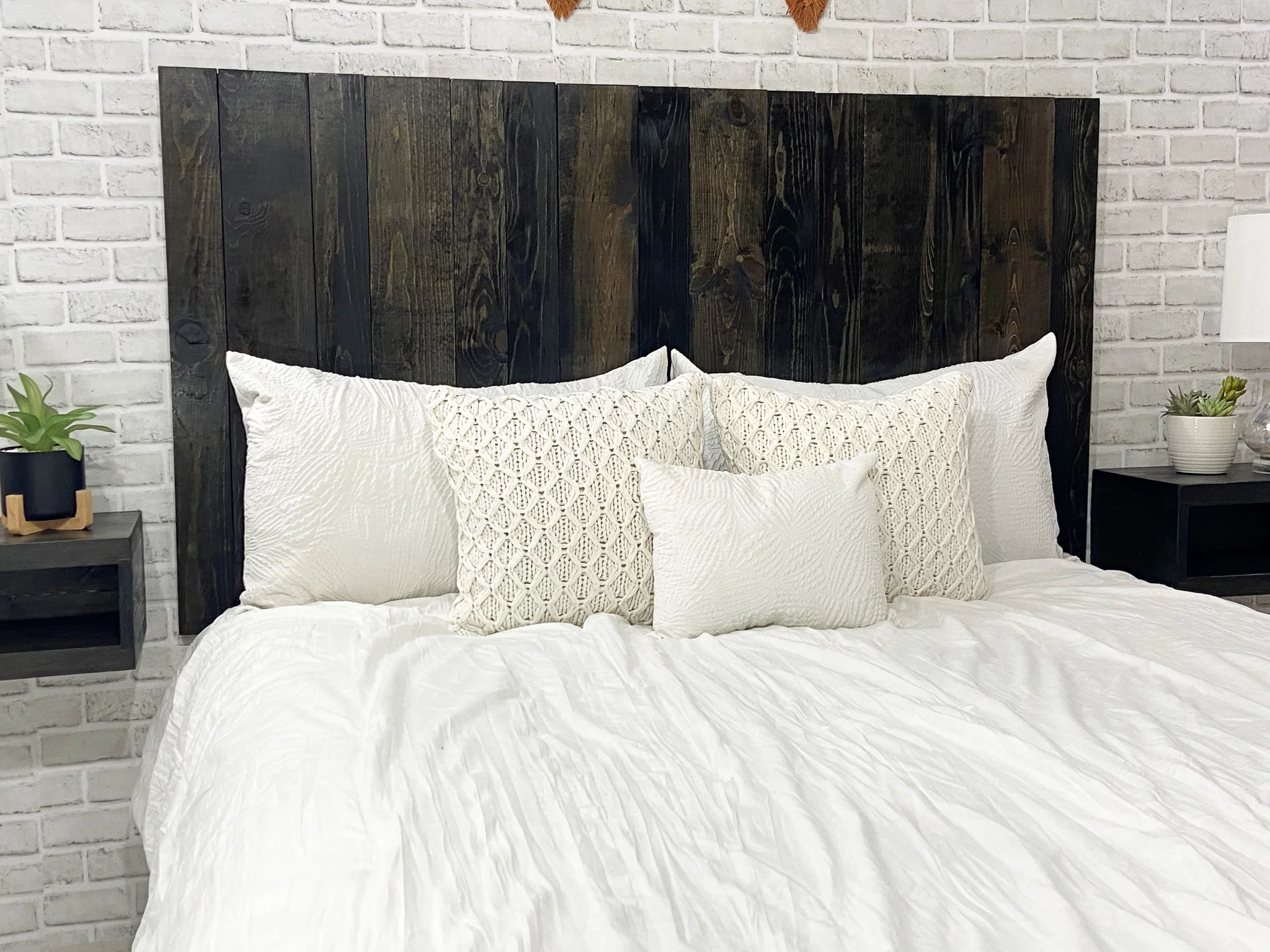 Barn Walls Black Barrel Headboard Stain, Rustic Design, Solid Wood Headboard, Floating Panels, Wall Mount, Adjustable Height, Easy Assembly, King Size