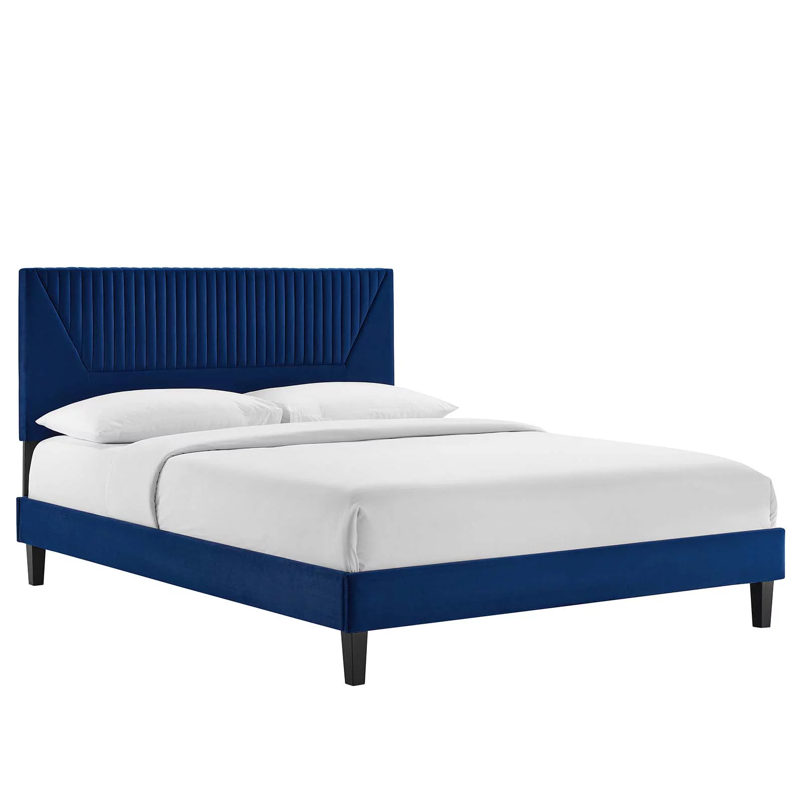 Modway Yasmine Channel Tufted Performance Velvet Twin Platform Bed in Navy