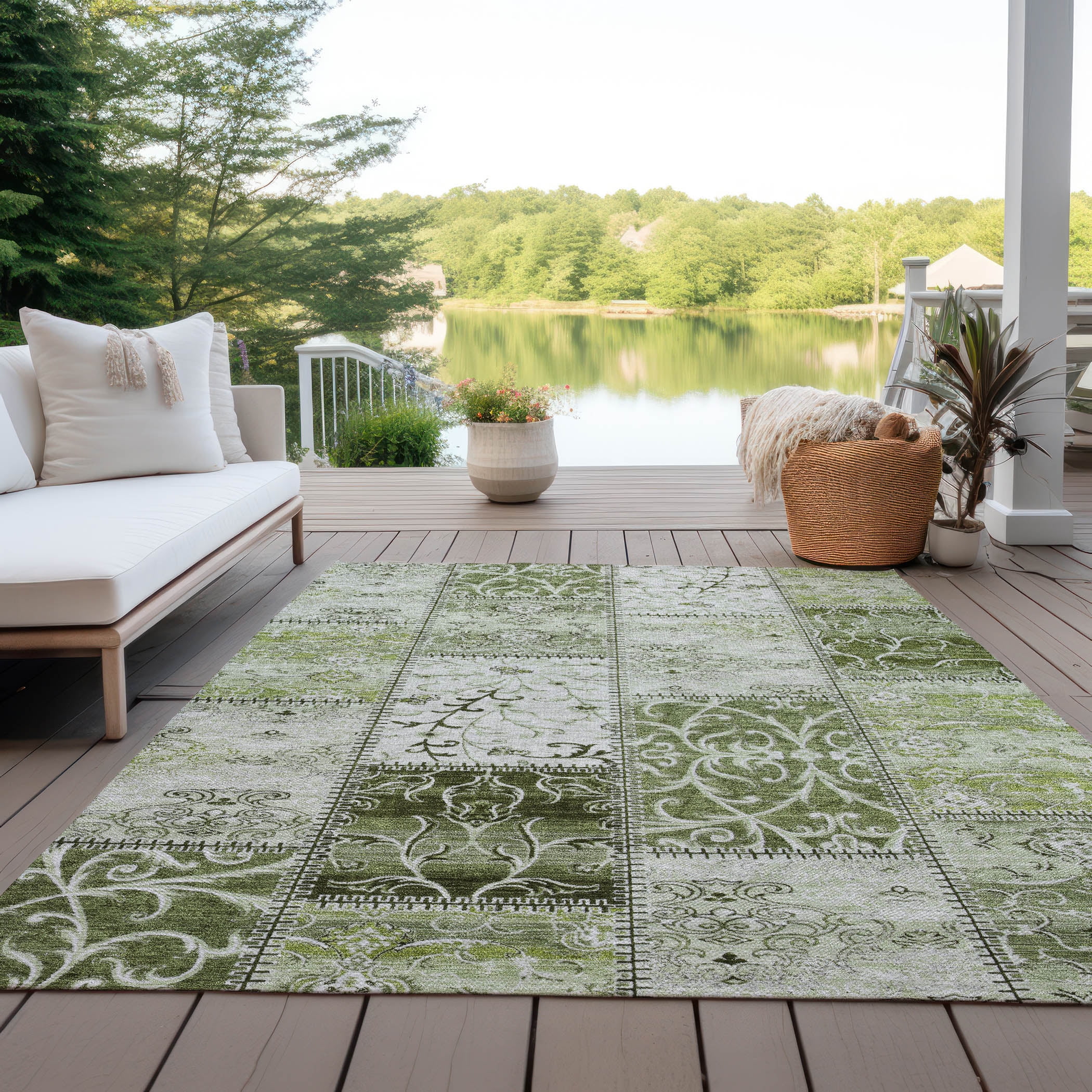 Addison Rugs Chantille ACN566 Green 9' x 12' Indoor Outdoor Area Rug, Easy Clean, Machine Washable, Non Shedding, Bedroom, Living Room, Dining Room, Kitchen, Patio Rug