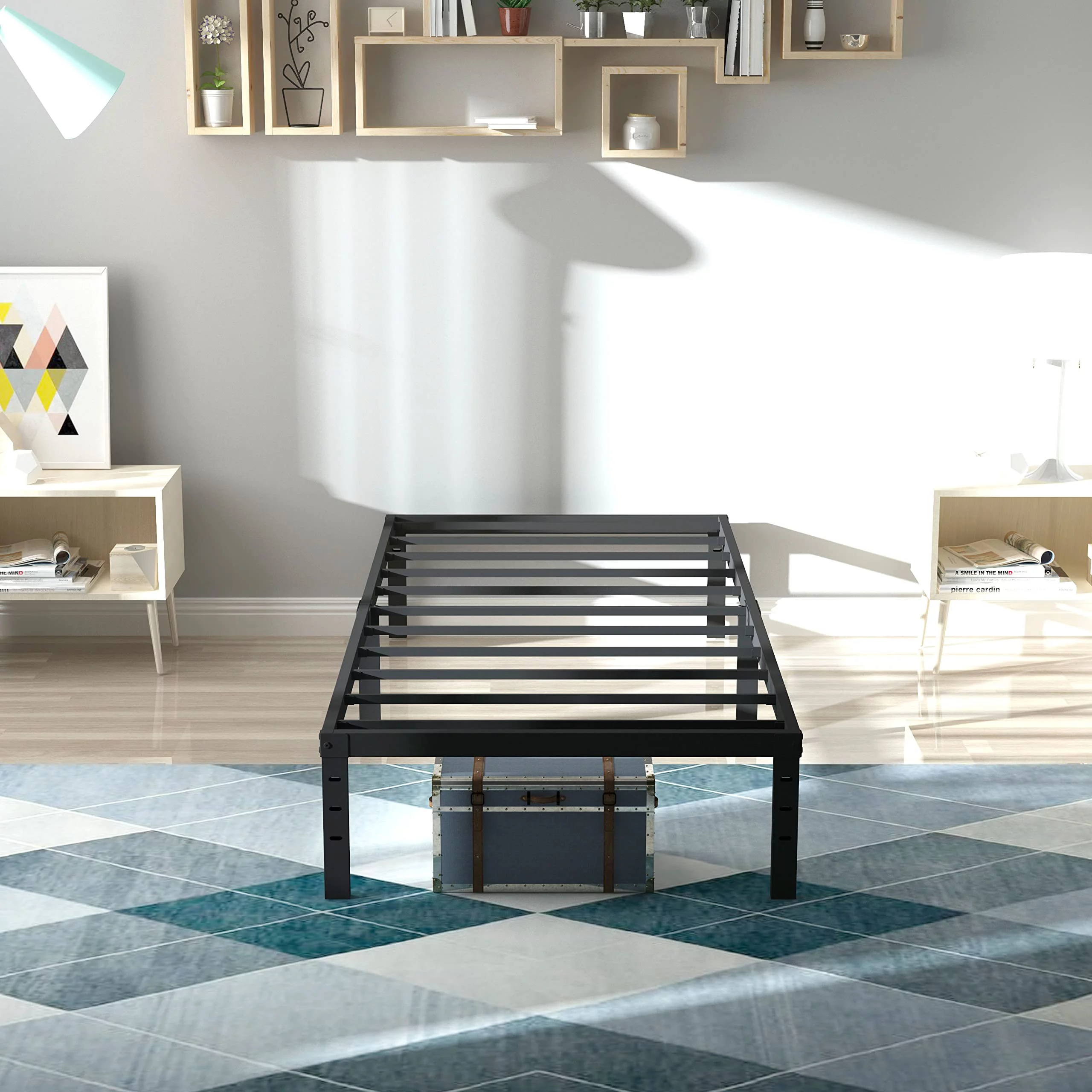 Rooflare 14'' Heavy Duty Twin Metal Platform Bed Frame for Adult,Black