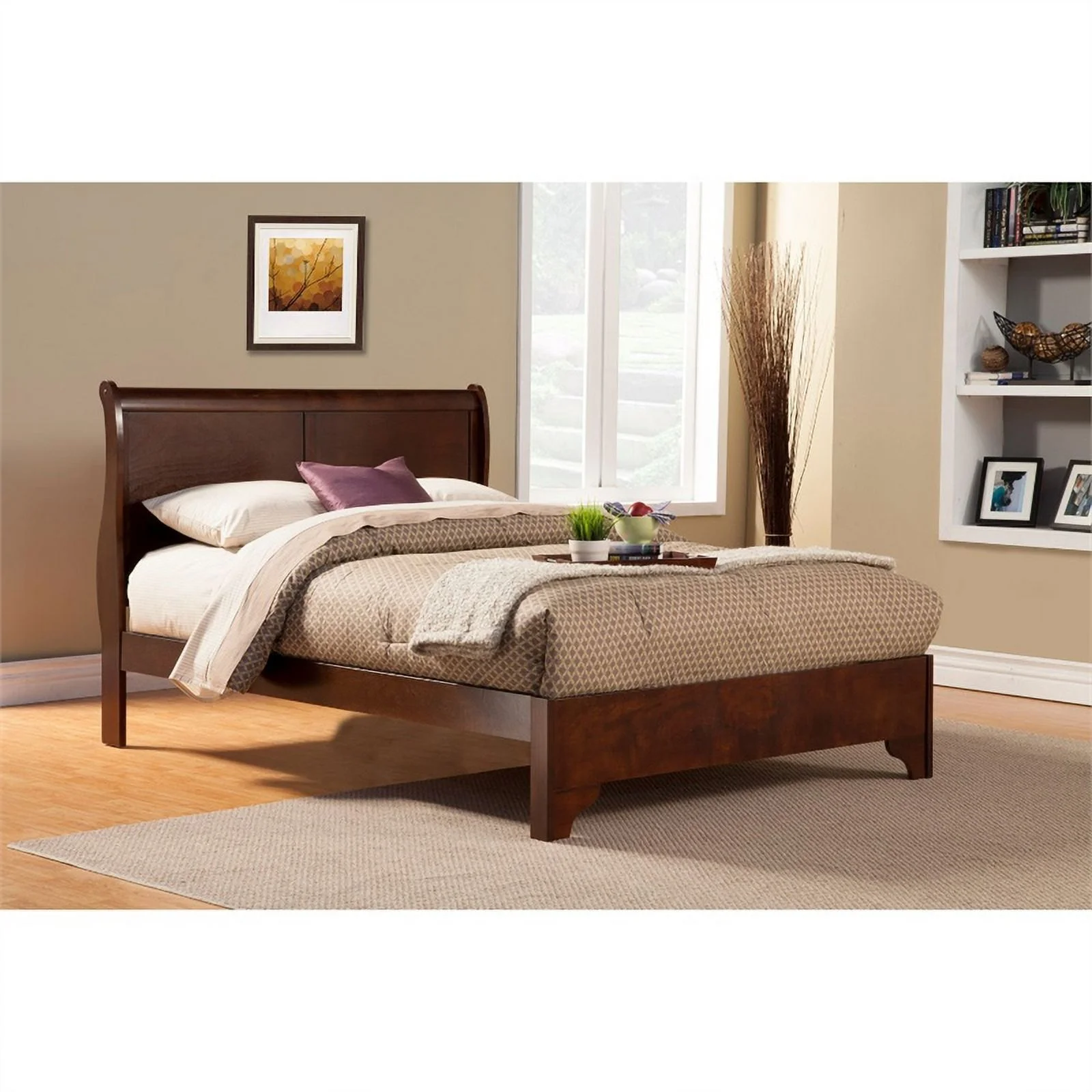 Full Size Low Footboard Sleigh Bed In Rubberwood Brown