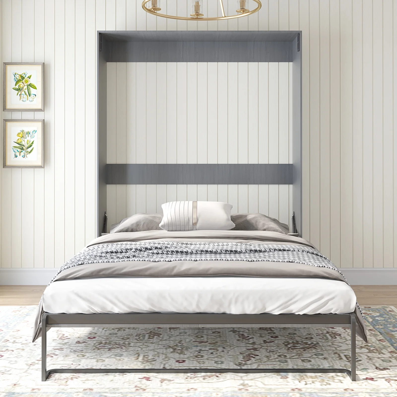 ijuicy Murphy Bed with Wardrobe, Foldable Wall Bed for Bedroom, Fold Up Murphy Cabinet Bed, Queen Size Murphy Chest Bed Can Be Folded into a Cabinet, Storage Bed For Home/Office/Studio Dark Grey