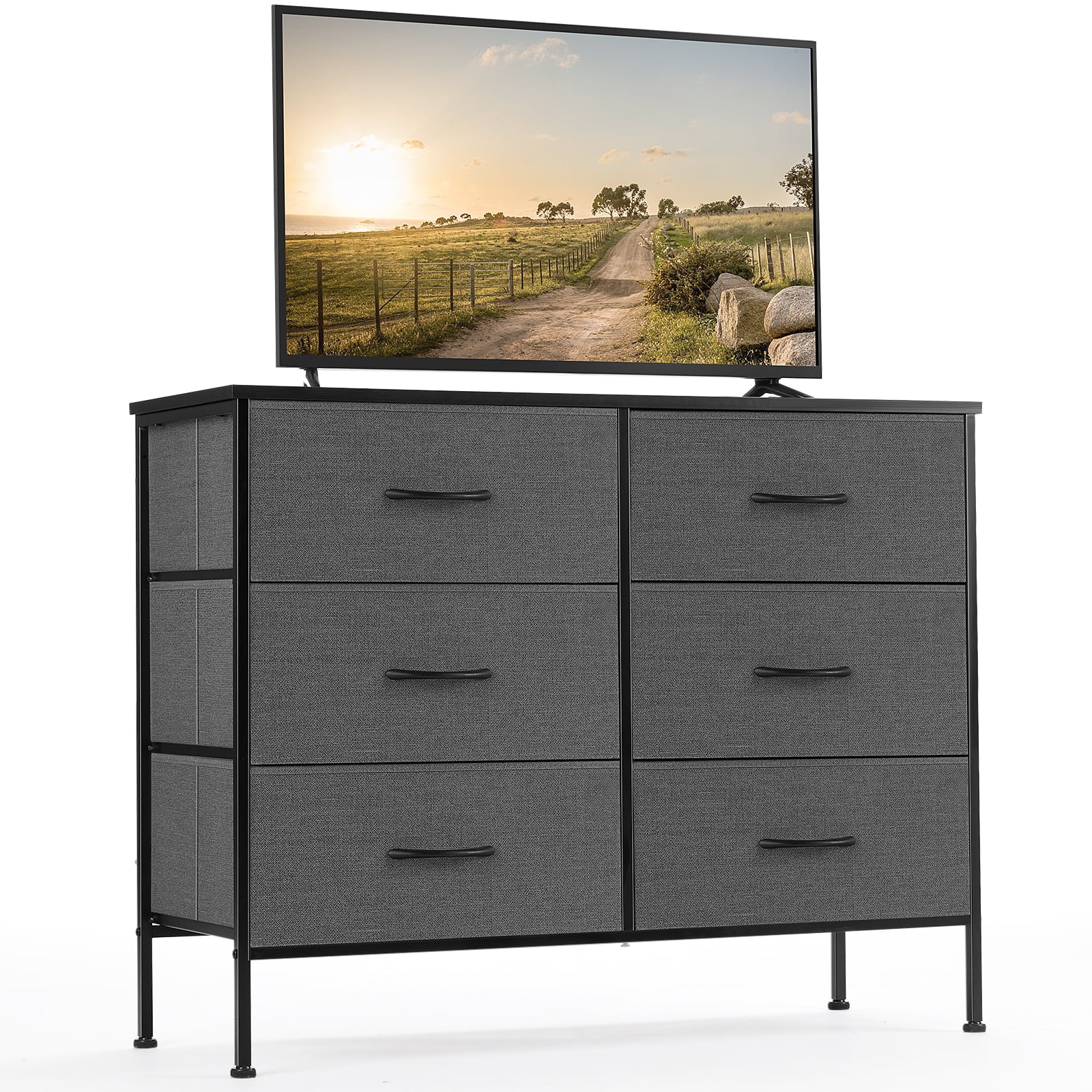 CoSoTower Dresser for Bedroom 6 Drawers Wide Fabric Storage Units Chest of Drawers for Bedroom with Metal Frame and Wooden Top for TV