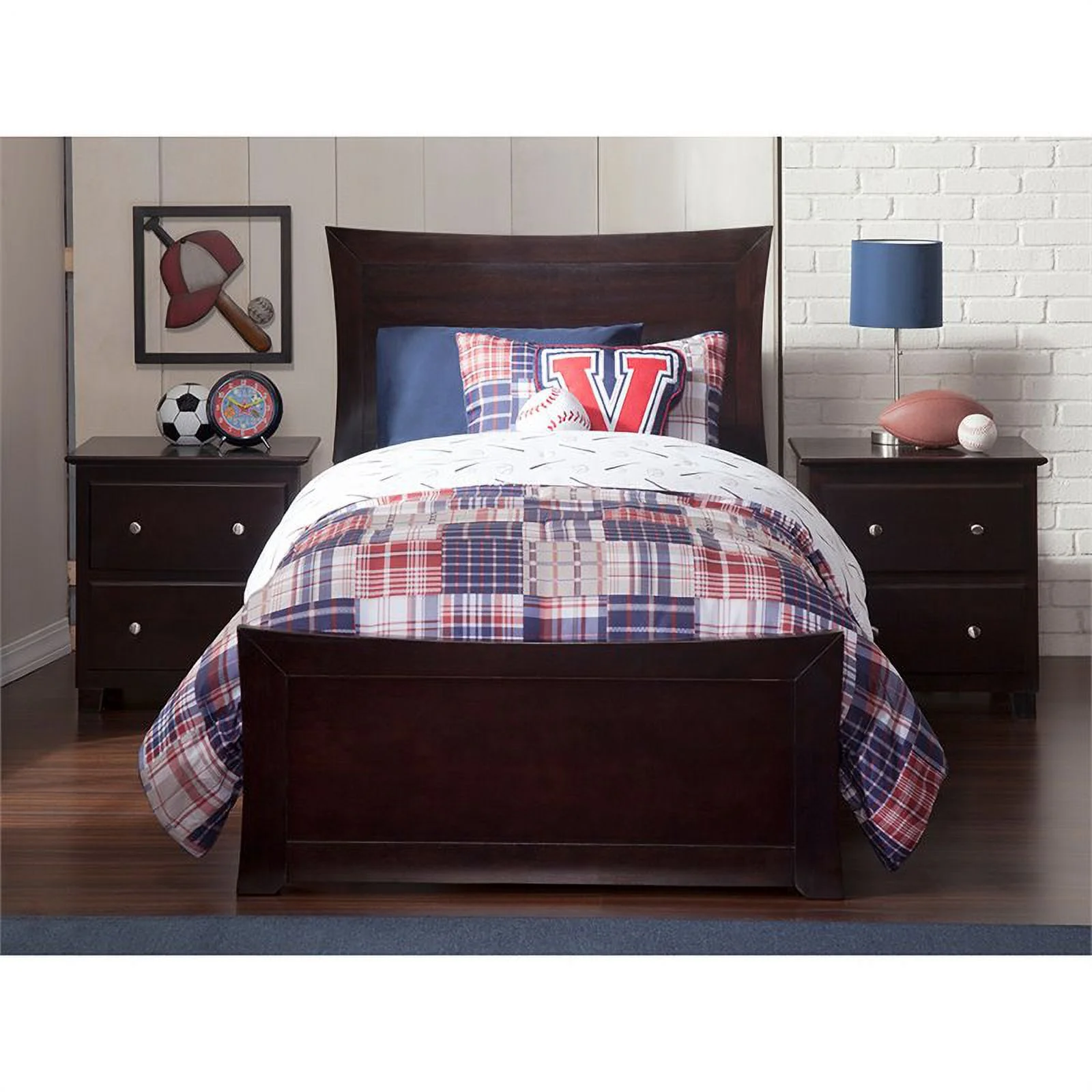 Pemberly Row Twin XL Traditional Styled Wooden Bed in Espresso