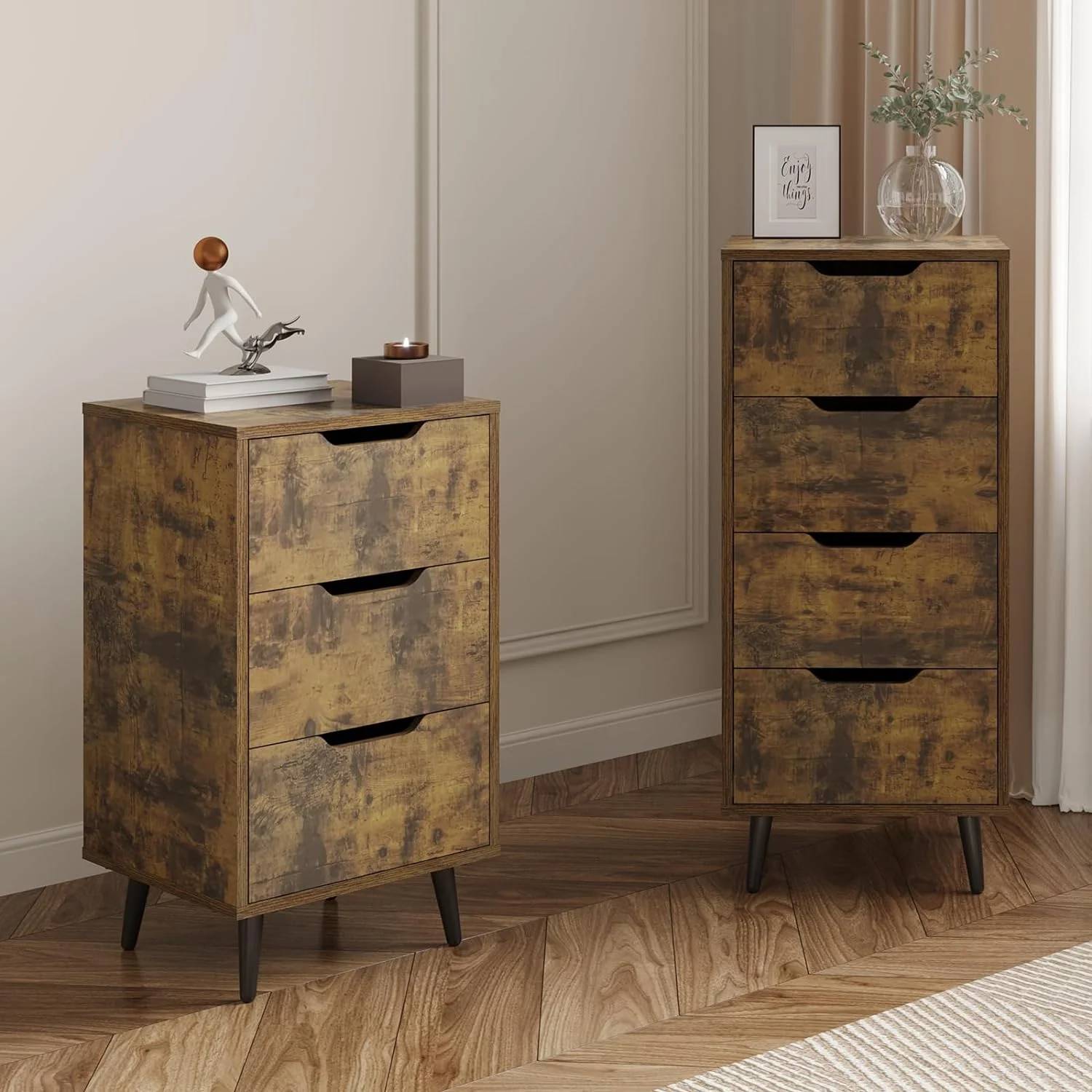 Maxtown Drawer Dresser for Bedroom, Chest of Drawers with Metal Legs, Tall Dresser with Anti-Tipping Device, Wooden Cabinet with 4 Drawer for Living Room, Hallway, Entryway, Rustic Brown