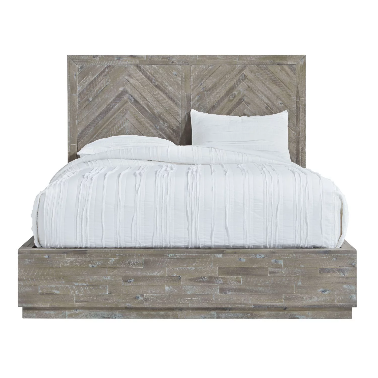 Modus Herringbone 5 PC Full Platform Bedroom Set w 2 Nightstand in Rustic Latte