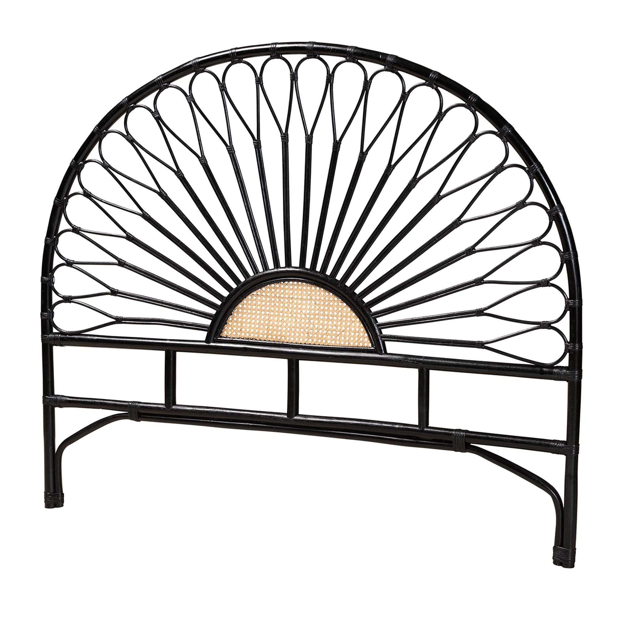 Baxton Studio Perenna Modern Bohemian Two-Tone Black and Natural Brown Rattan Queen Size Standalone Headboard
