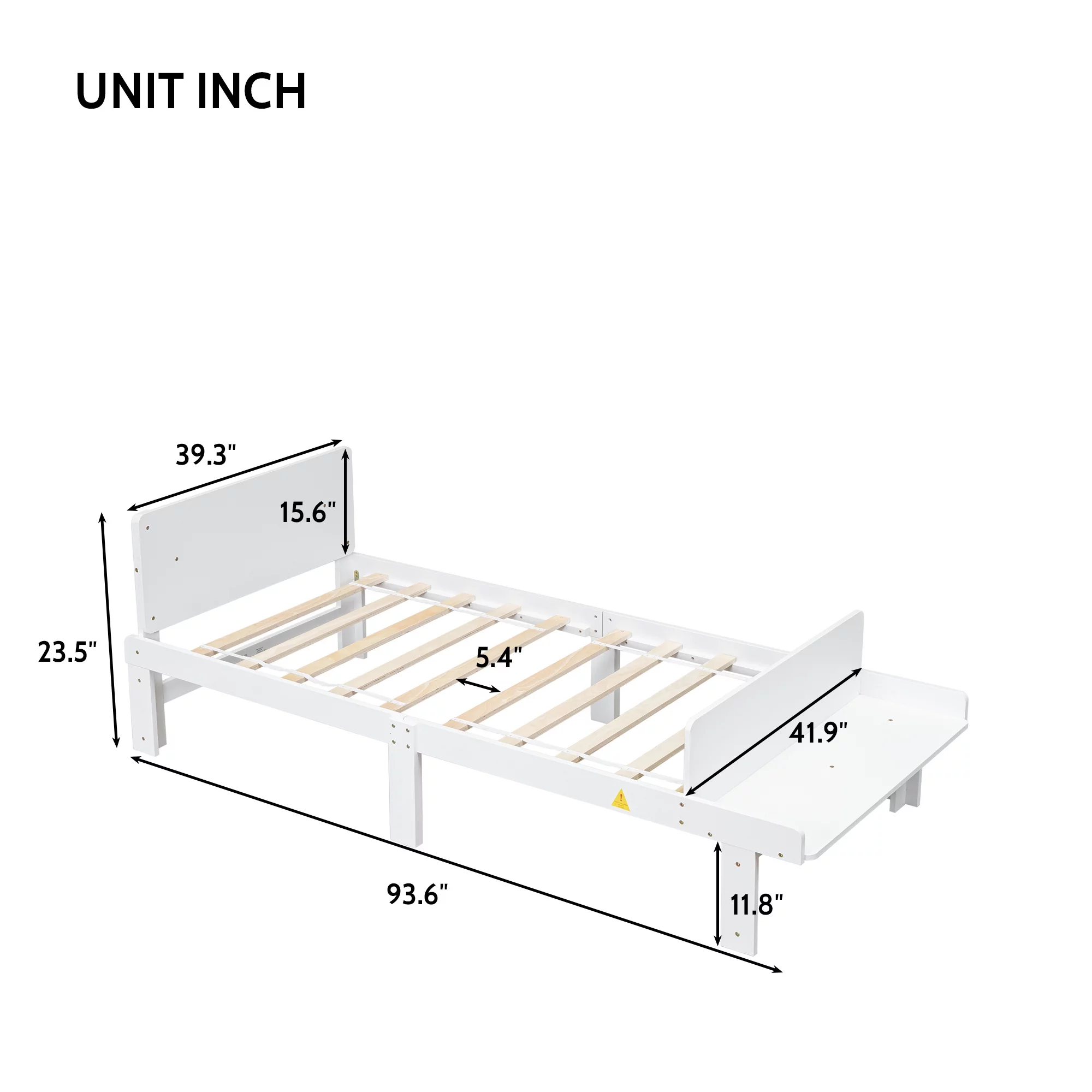 KAMIDA Twin Size Bed Frame, Solid Wood Platform Bed Frame with Footboard Bench for Kids Teen, White